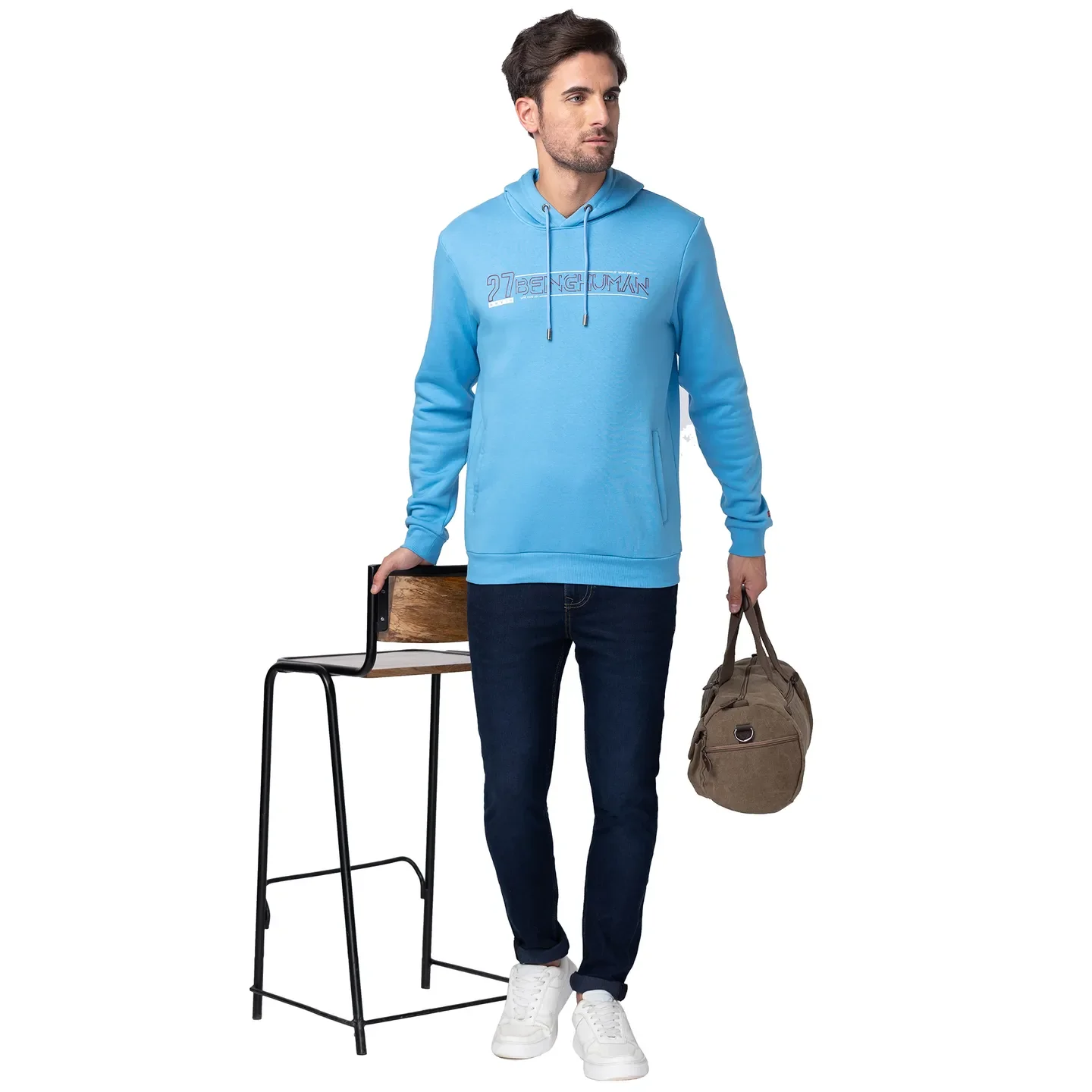 Blue Regular Fit Men's Hoodie by Being Human Clothing - Image 6