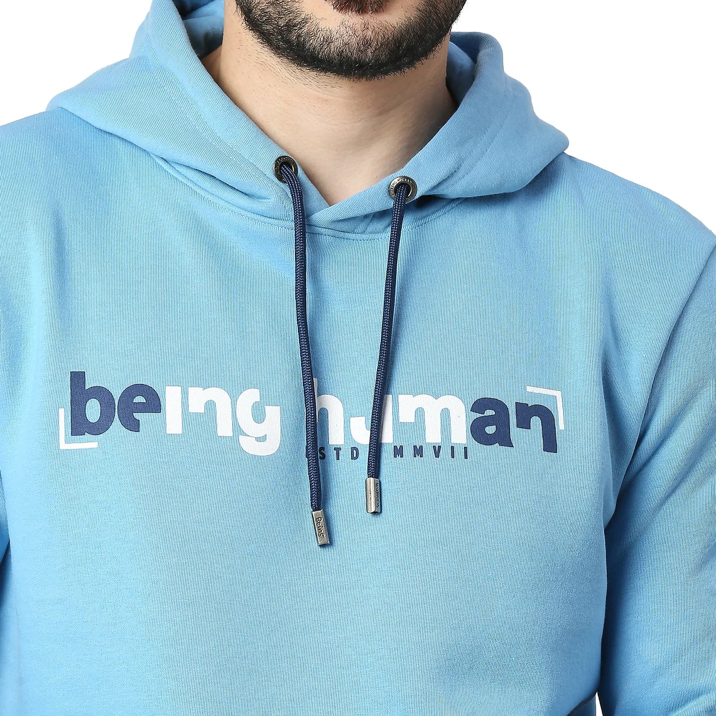 Blue Regular Fit  Long Sleeves Cotton Men's Hoodie by Being Human Clothing - Image 4