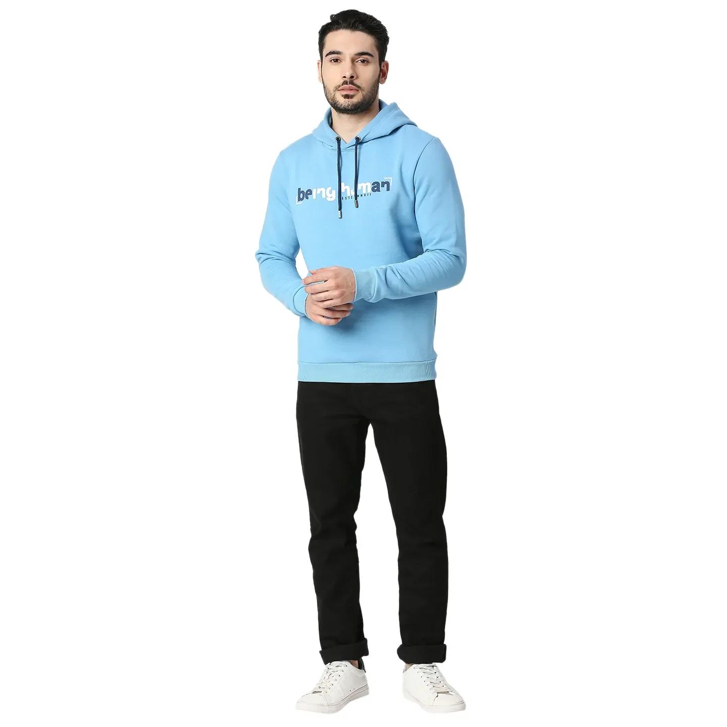 Blue Regular Fit  Long Sleeves Cotton Men's Hoodie by Being Human Clothing - Image 5