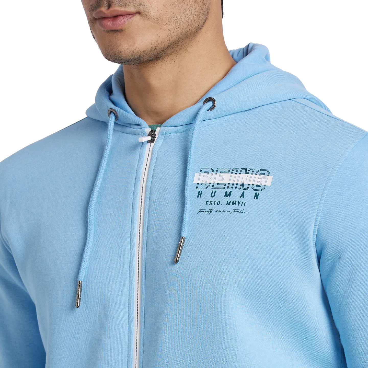 Blue Regular Fit  Long Sleeves Cotton Men's Hoodie by Being Human Clothing - Image 4