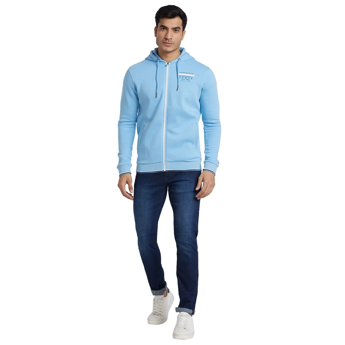 Blue Regular Fit  Long Sleeves Cotton Men's Hoodie by Being Human Clothing - Image 5
