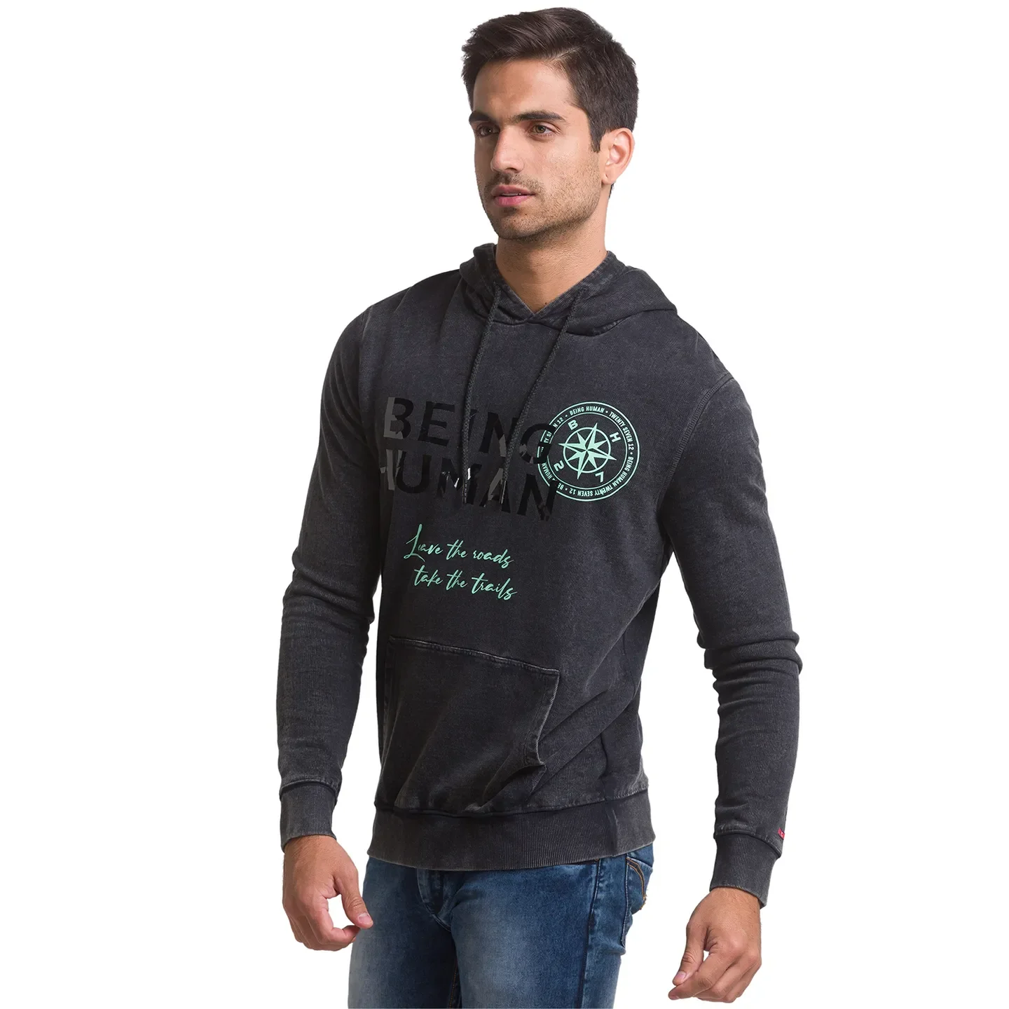 Grey Regular Fit Men's Hoodie by Being Human Clothing - Image 2
