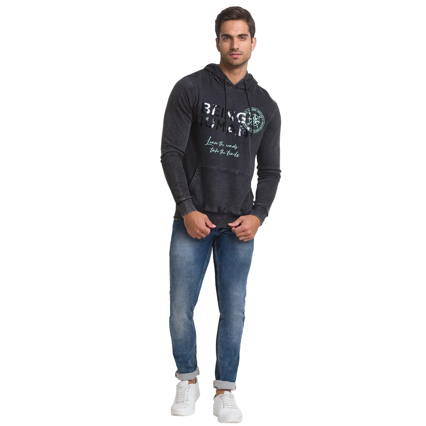 Grey Regular Fit Men's Hoodie by Being Human Clothing - Image 4