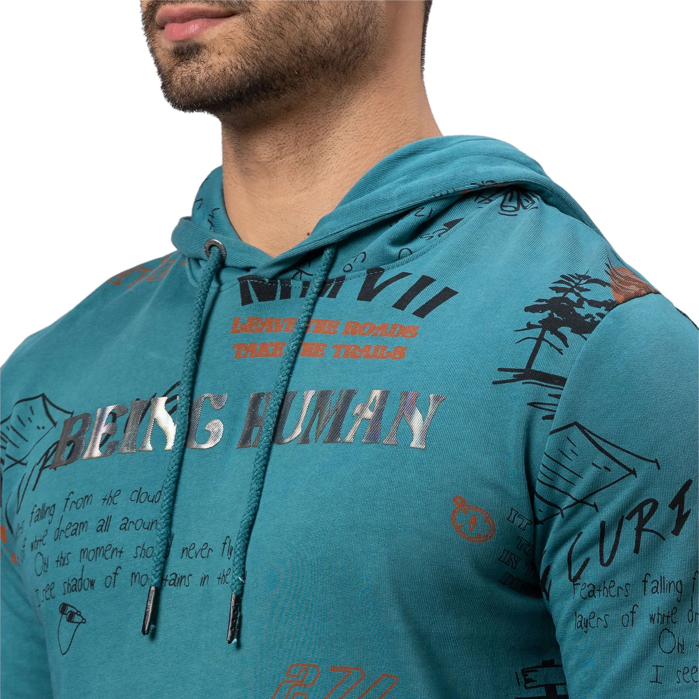 Green Regular Fit Long Sleeves Cotton Men's Hoodie by Being Human Clothing - Image 5