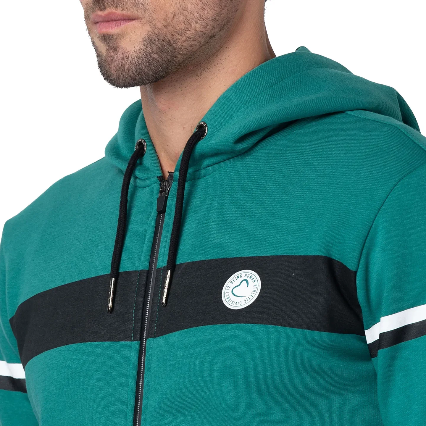 Dark Green Regular Fit Men's Hoodie by Being Human Clothing - Image 5