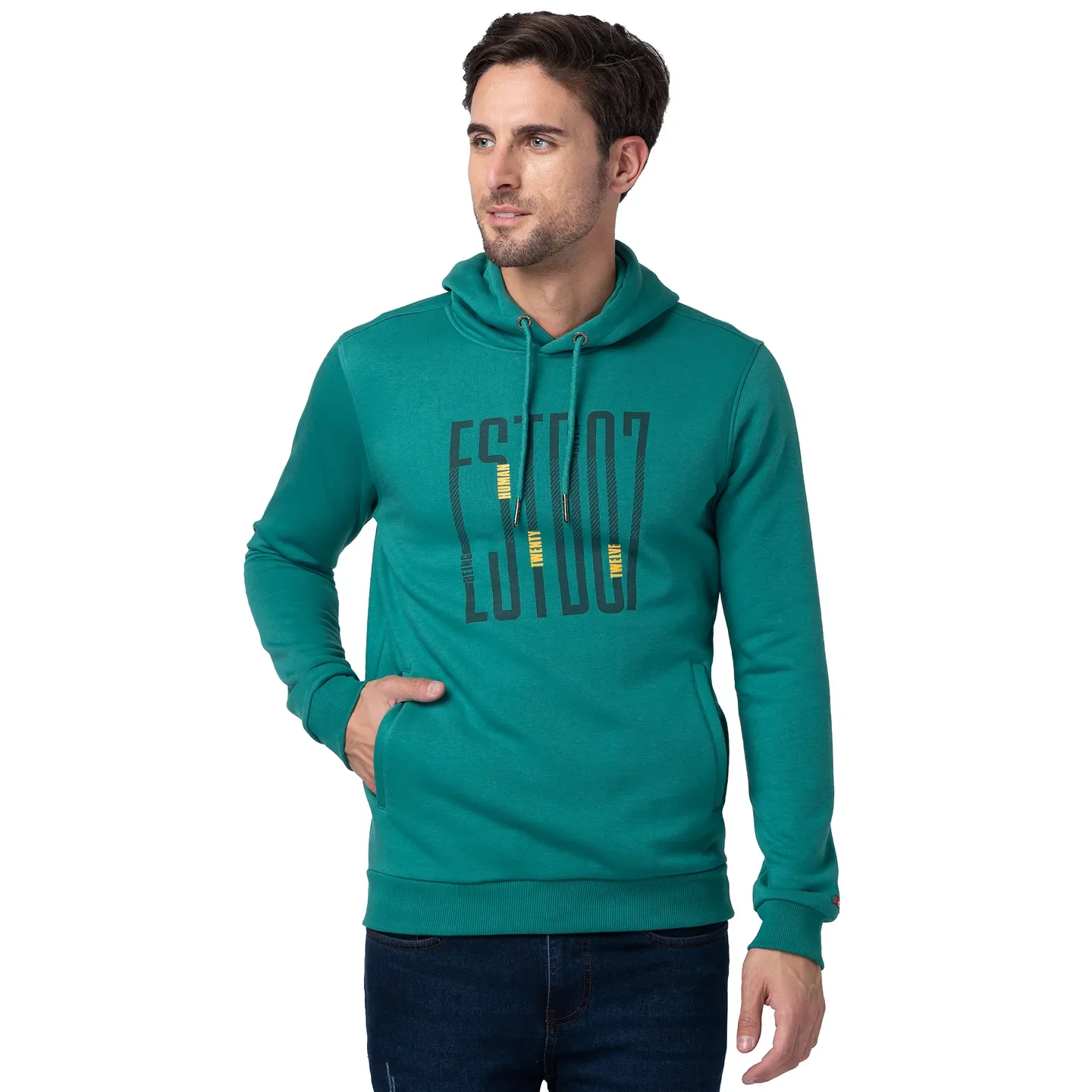 Green Regular Fit Long Sleeves Cotton Men's Hoodie by Being Human Clothing