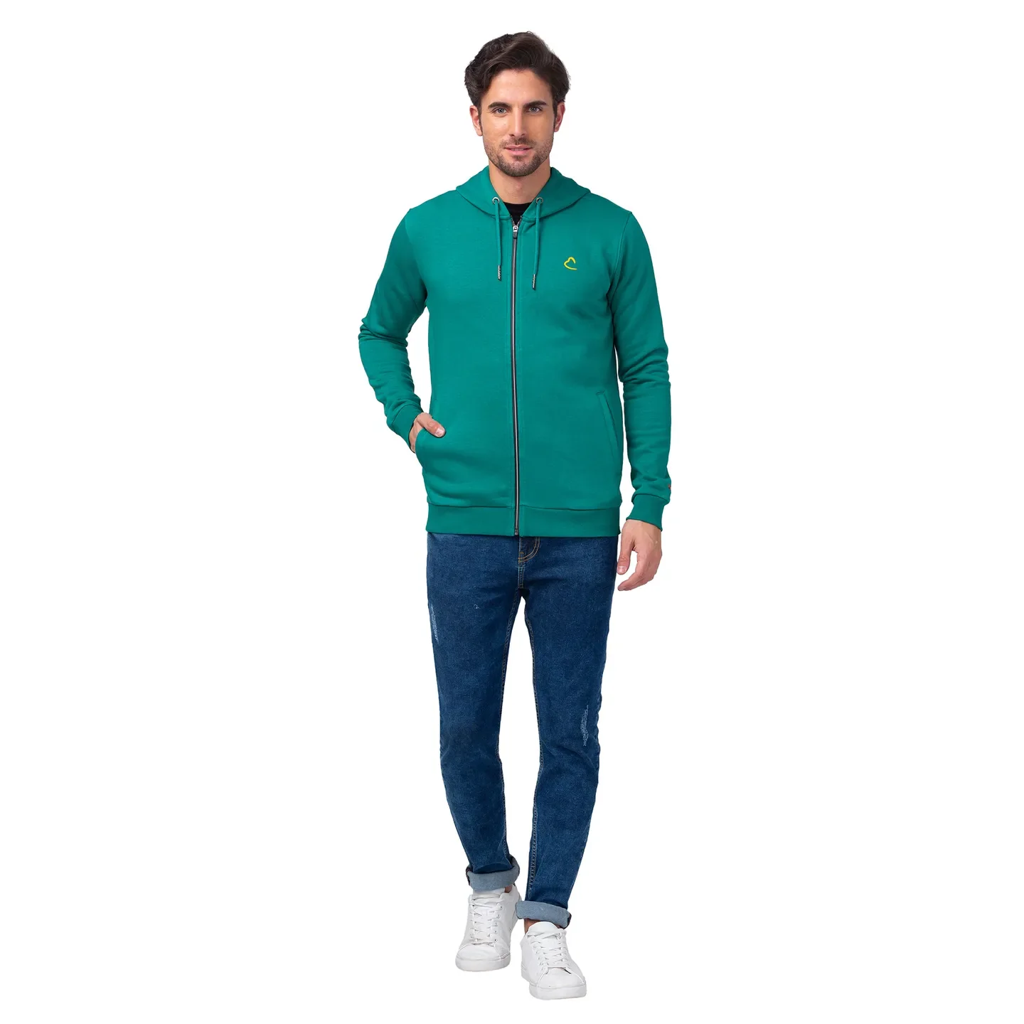 Dark Green Regular Fit Men's Hoodie by Being Human Clothing - Image 2