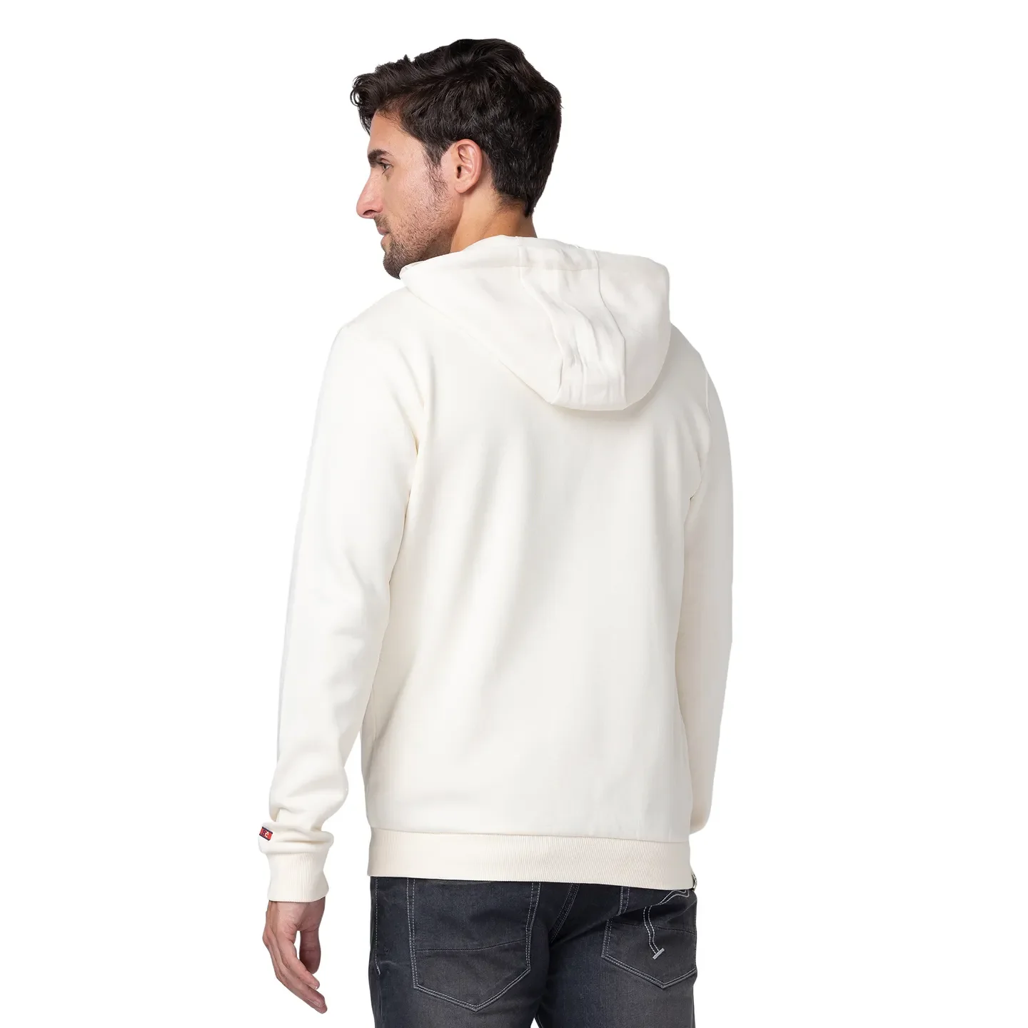 Beige Regular Fit  Long Sleeves Cotton Men's Hoodie by Being Human Clothing - Image 3