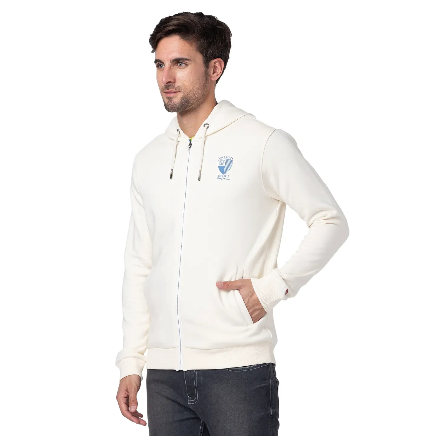 Beige Regular Fit  Long Sleeves Cotton Men's Hoodie by Being Human Clothing - Image 4