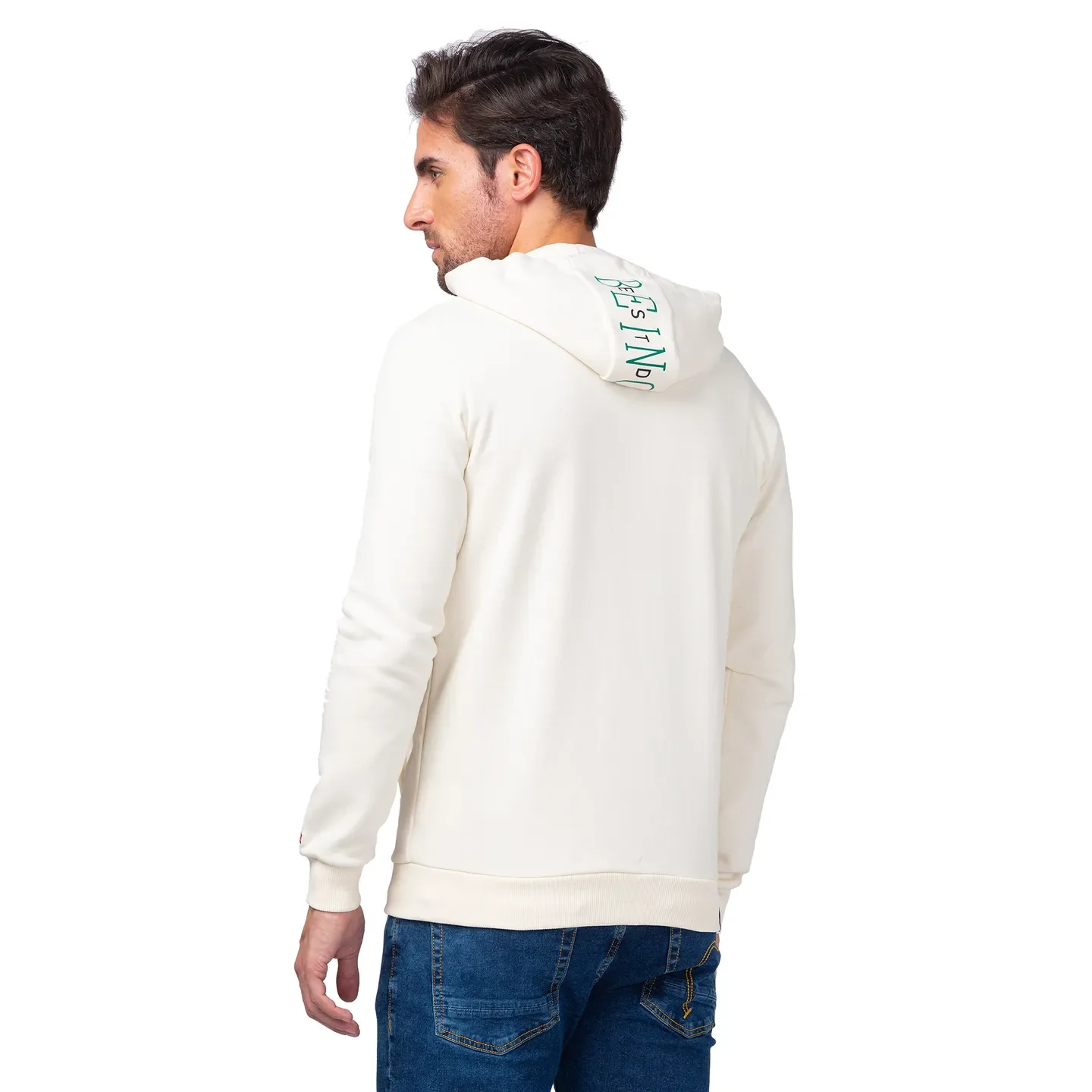 Beige Regular Fit  Long Sleeves Cotton Men's Hoodie by Being Human Clothing - Image 3