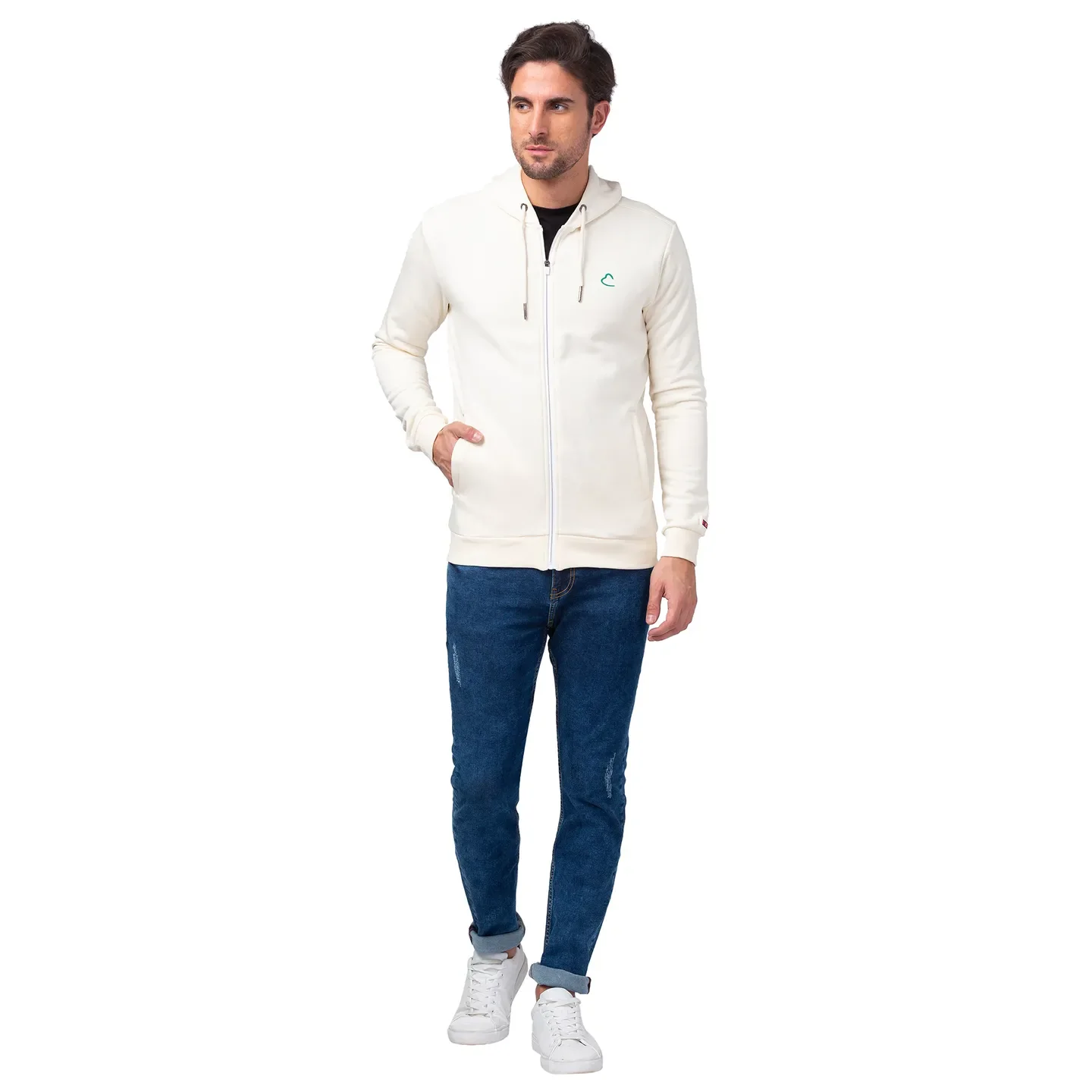 Beige Regular Fit  Long Sleeves Cotton Men's Hoodie by Being Human Clothing - Image 5