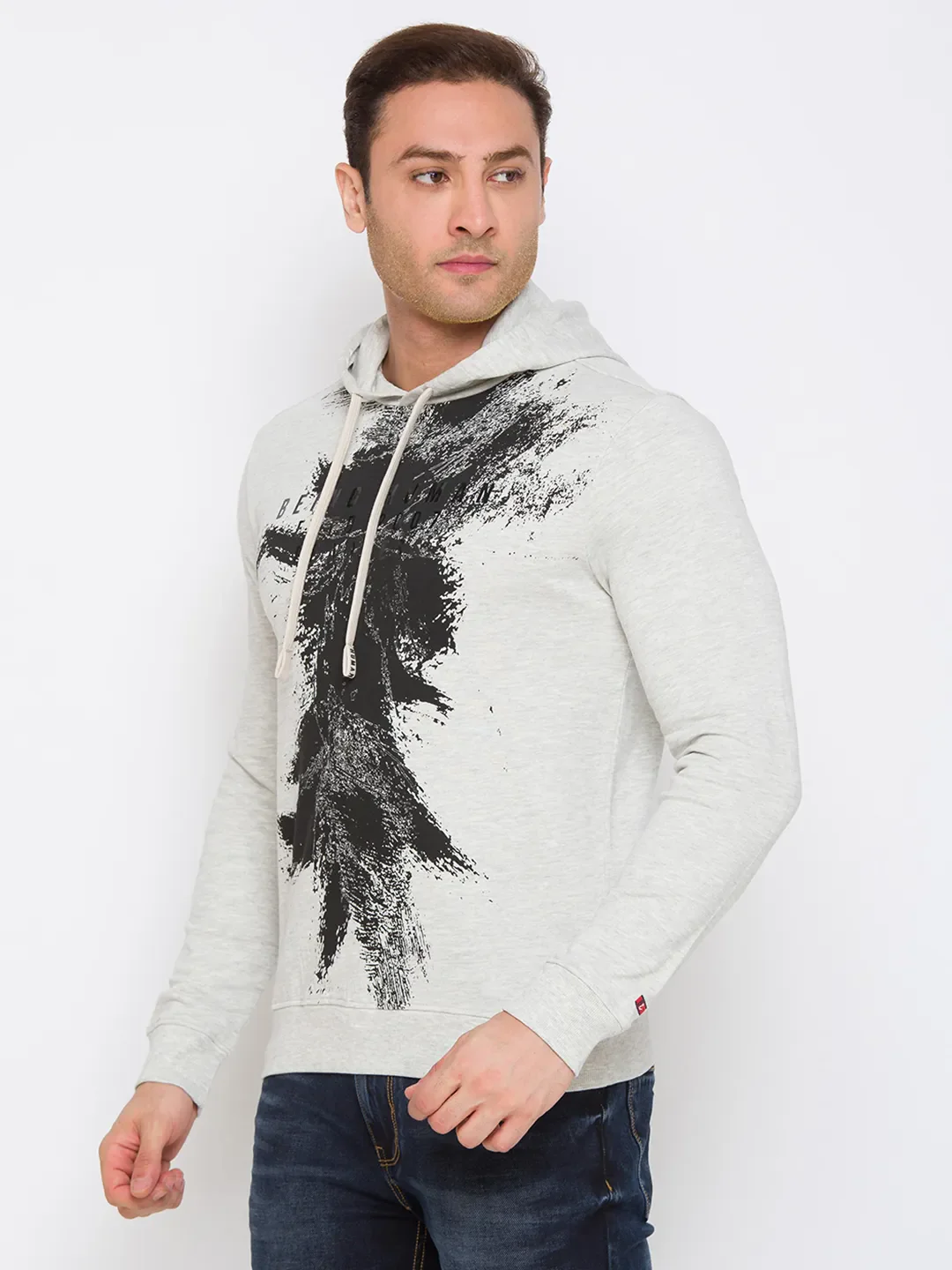 Beige Regular Fit  Long Sleeves Cotton Men's Hoodie by Being Human Clothing - Image 2
