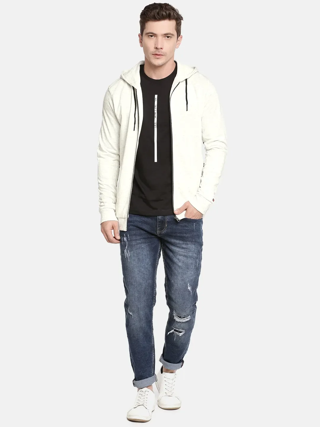 Beige Regular Fit  Long Sleeves Men's Hoodie by Being Human Clothing - Image 4