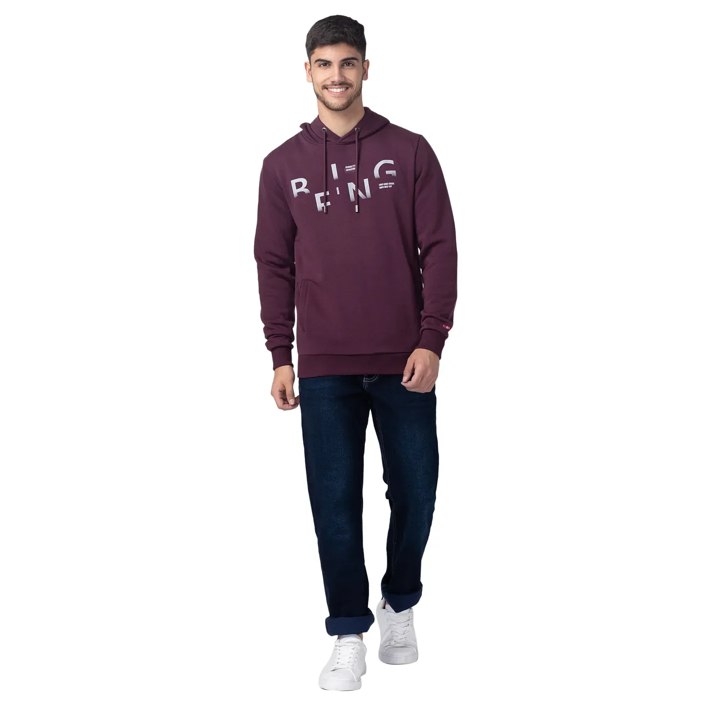 Purple Regular Fit  Long Sleeves Cotton Men's Hoodie by Being Human Clothing - Image 4