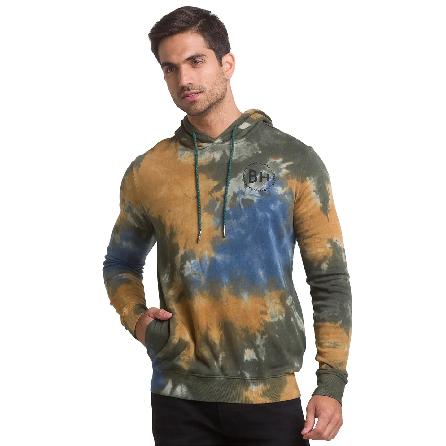 Green Regular Fit Long Sleeves Cotton Men's Hoodie by Being Human Clothing