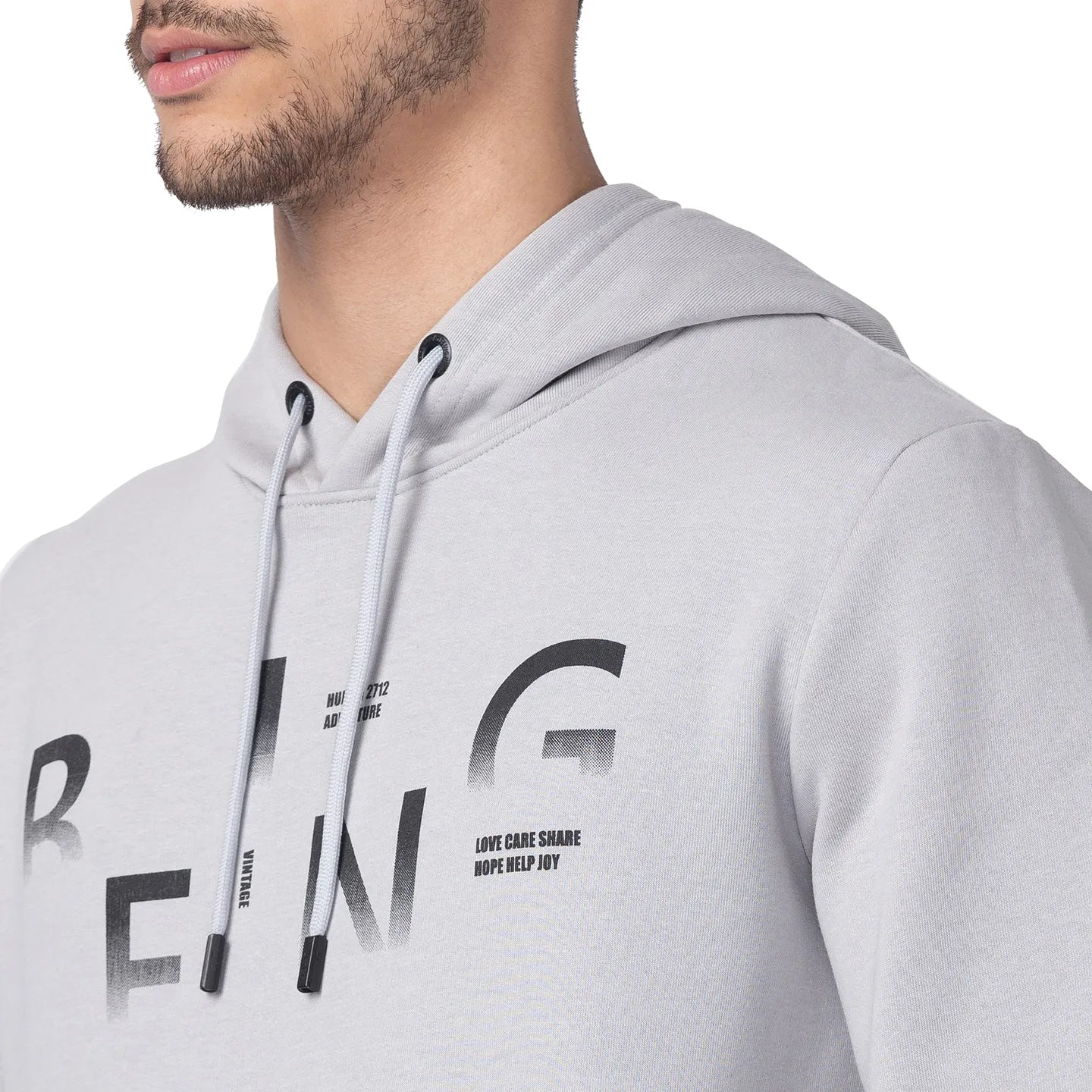 Grey Regular Fit  Long Sleeves Cotton Men's Hoodie by Being Human Clothing - Image 4