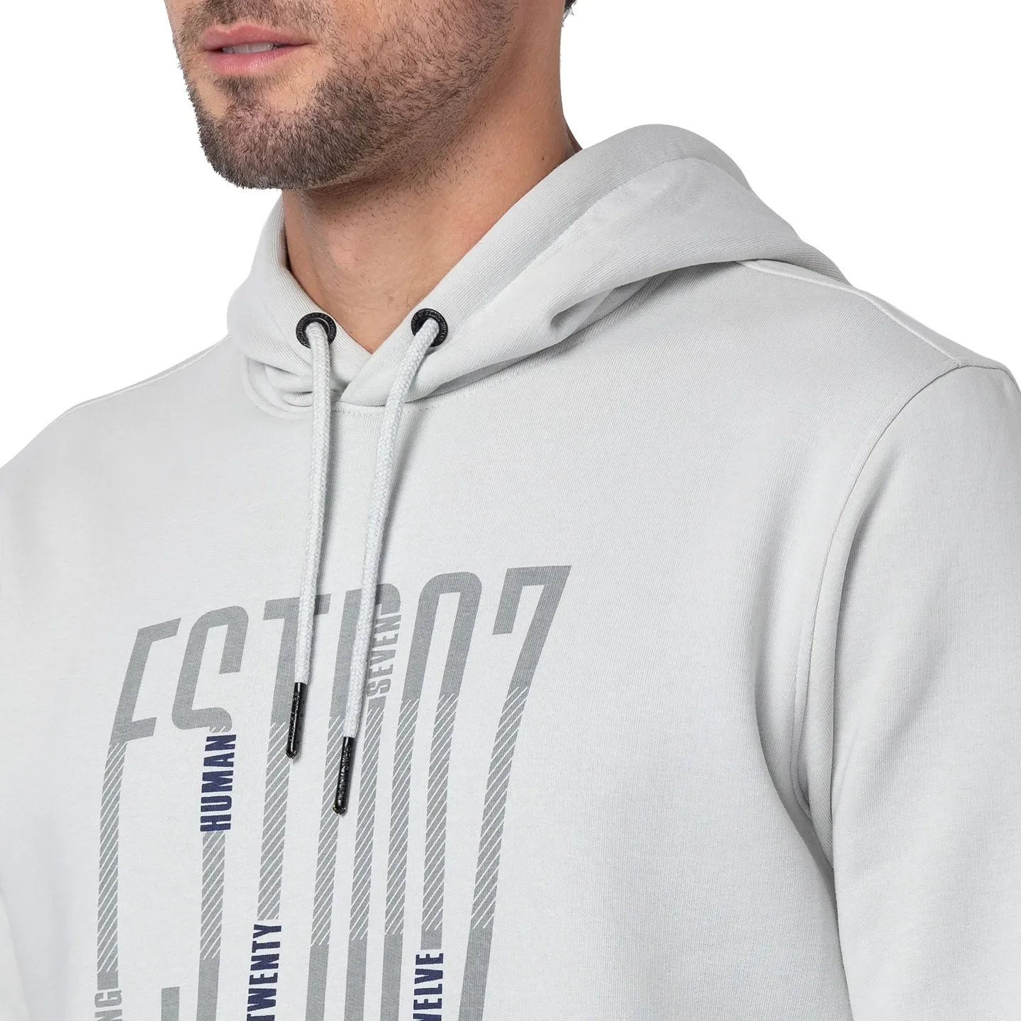 Grey Regular Fit  Long Sleeves Cotton Men's Hoodie by Being Human Clothing - Image 5