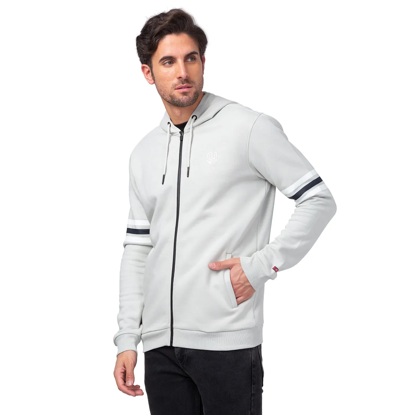 Light Grey Regular Fit Men's Hoodie by Being Human Clothing - Image 4