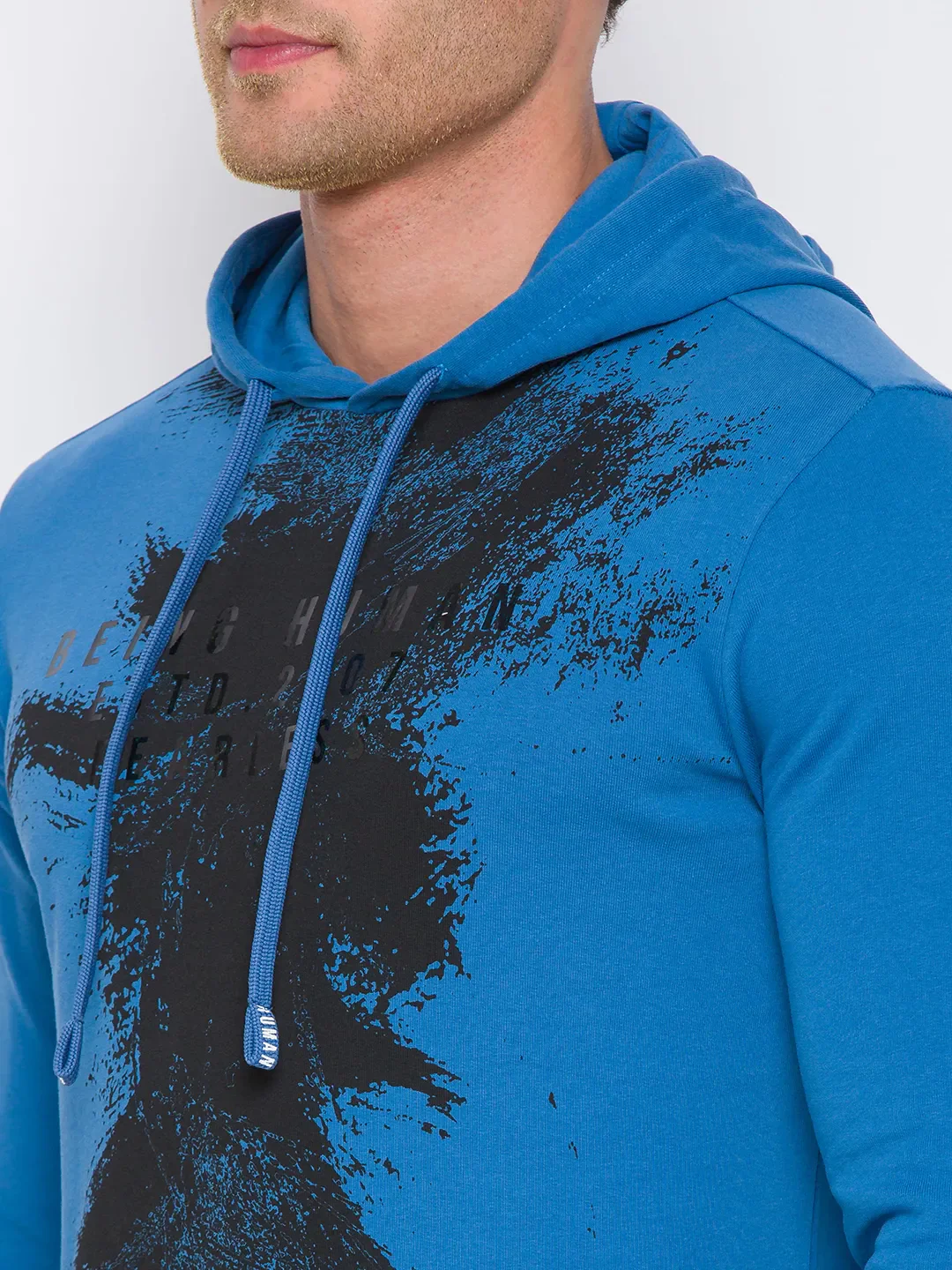 Blue Regular Fit  Long Sleeves Cotton Men's Hoodie by Being Human Clothing - Image 5