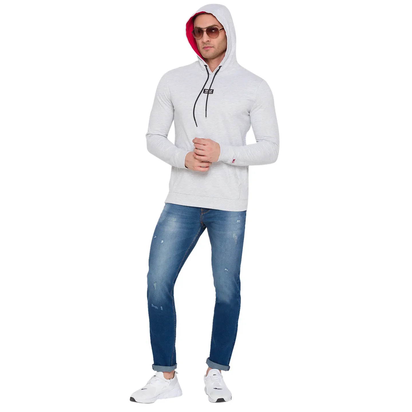 Grey Regular Fit  Long Sleeves Cotton Men's Hoodie by Being Human Clothing - Image 6