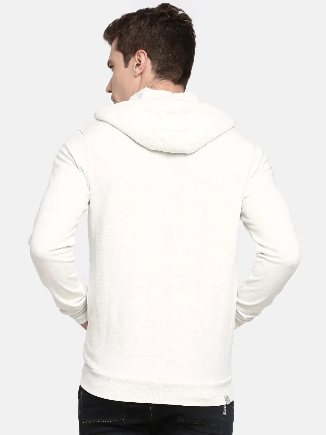 Beige Regular Fit  Long Sleeves Cotton Men's Hoodie by Being Human Clothing - Image 4