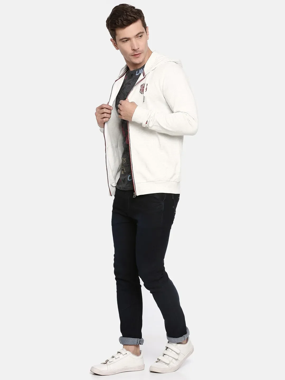 Beige Regular Fit  Long Sleeves Cotton Men's Hoodie by Being Human Clothing - Image 5