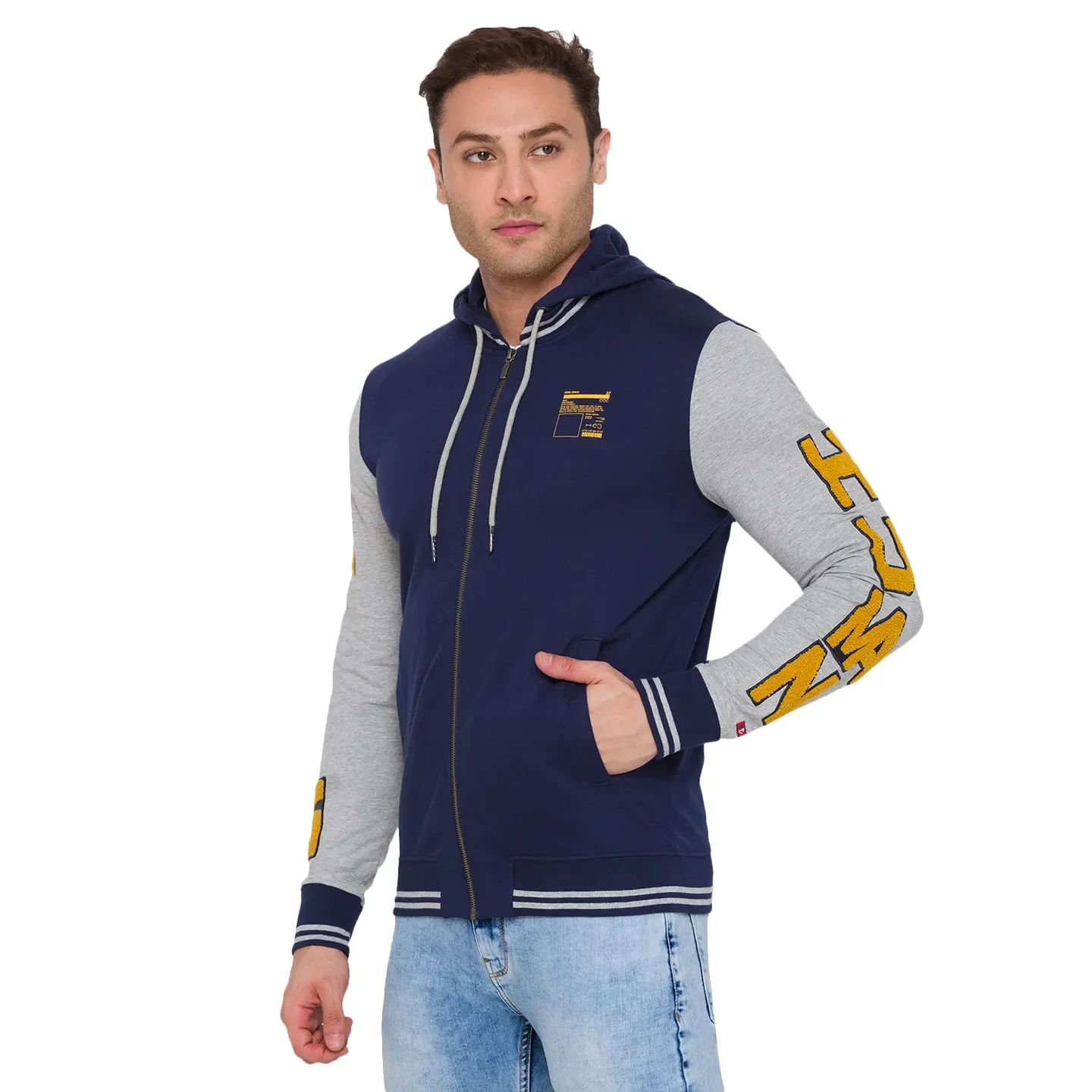 Blue Regular Fit  Long Sleeves Cotton Men's Hoodie by Being Human Clothing - Image 2