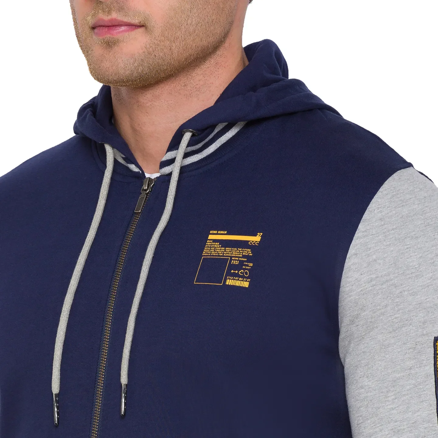 Blue Regular Fit  Long Sleeves Cotton Men's Hoodie by Being Human Clothing - Image 4