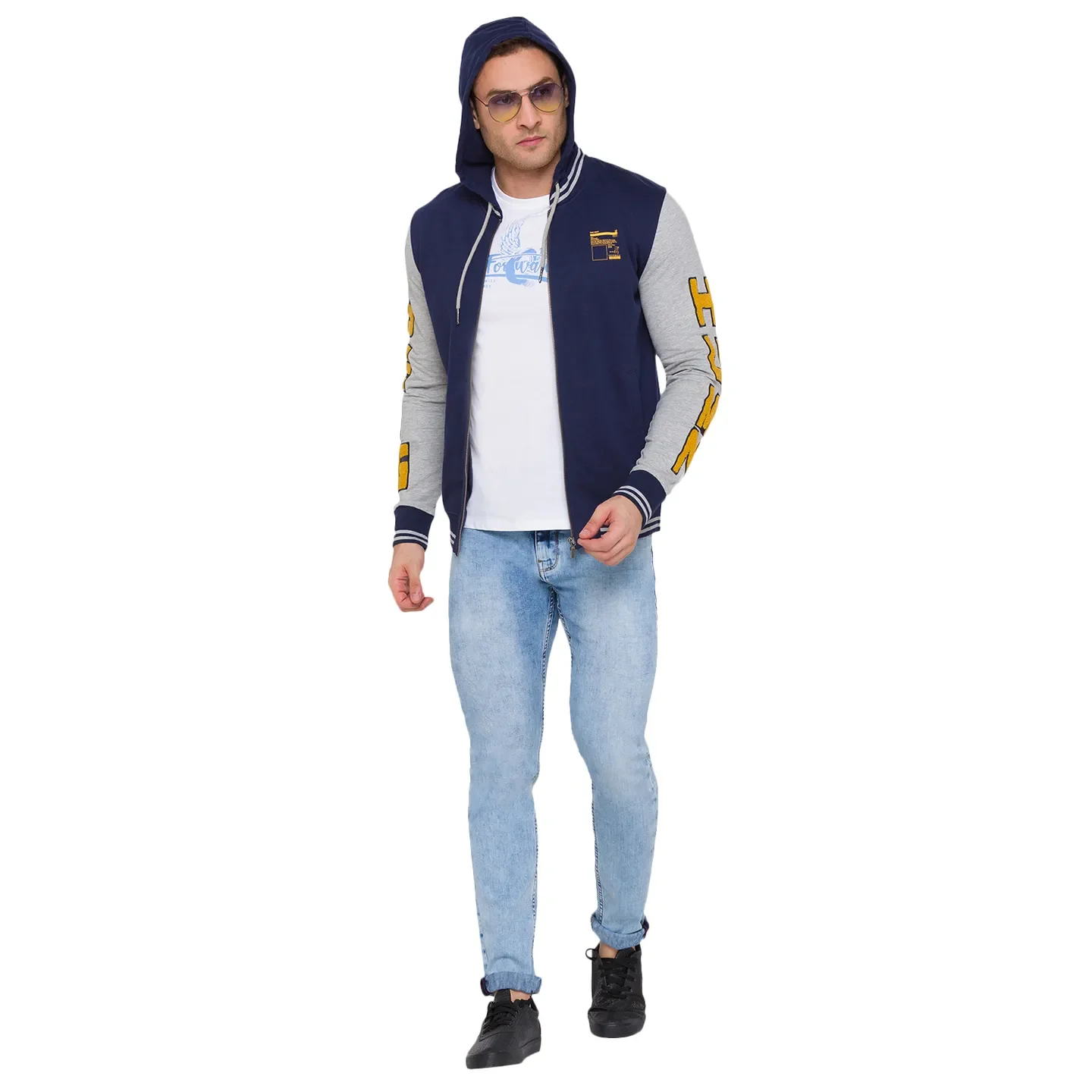 Blue Regular Fit  Long Sleeves Cotton Men's Hoodie by Being Human Clothing - Image 5