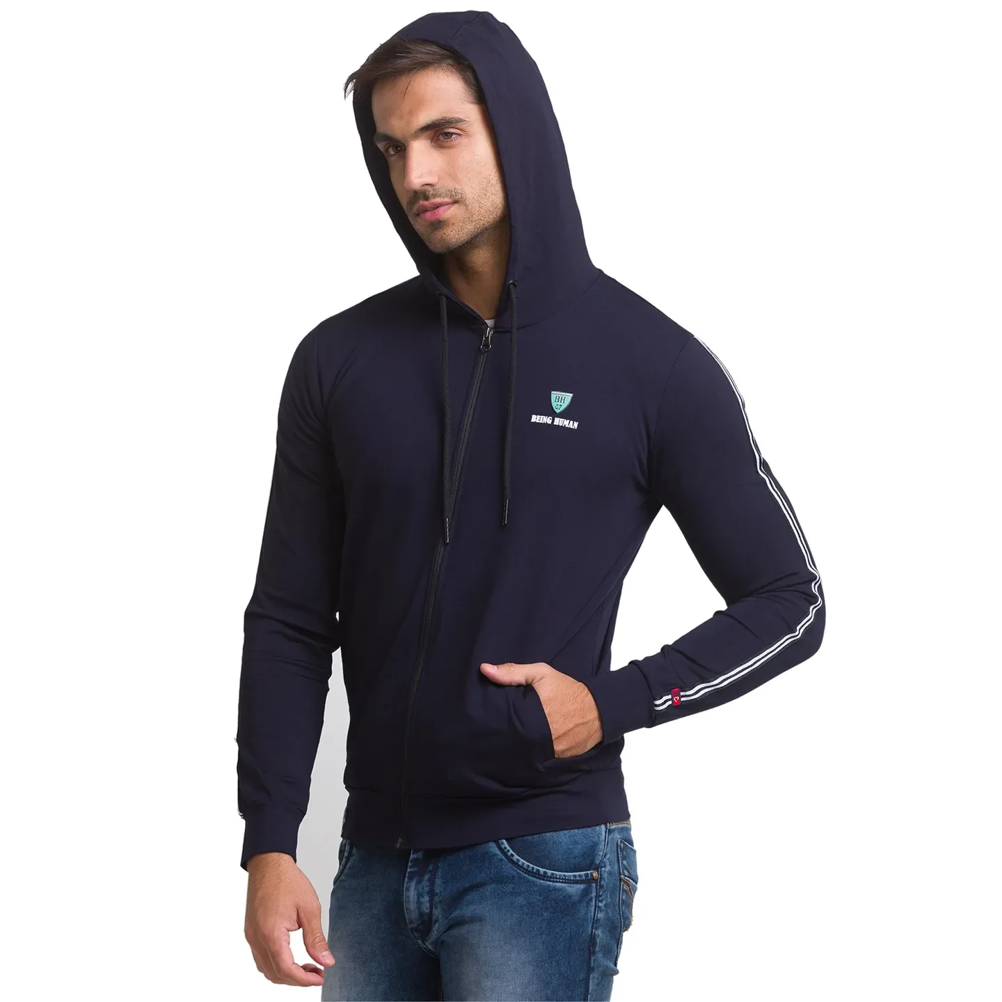 Navy Regular Fit Men's Hoodie by Being Human Clothing - Image 2
