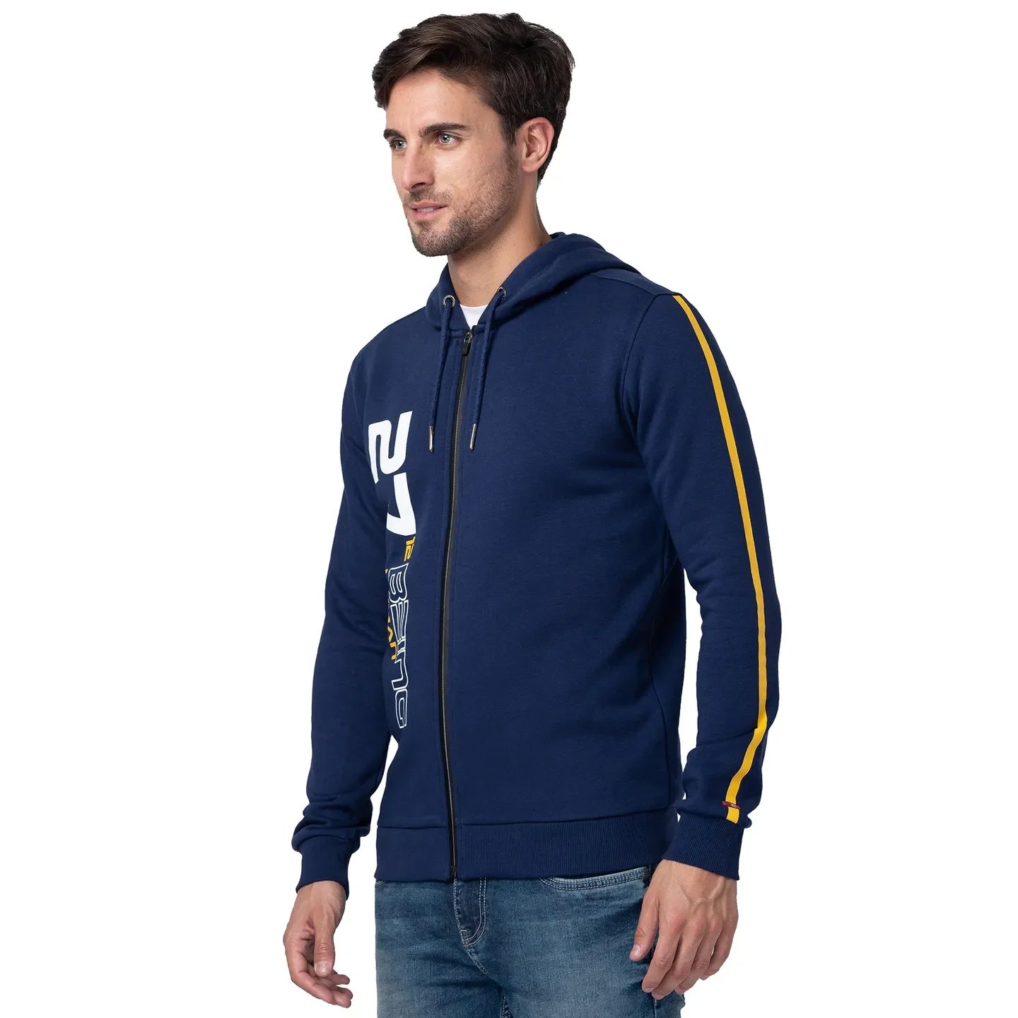 Blue Regular Fit  Long Sleeves Cotton Men's Hoodie by Being Human Clothing - Image 4