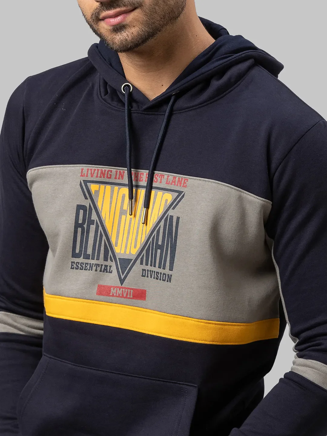 Grey Regular Fit Long Sleeves Cotton Men's Hoodie by Being Human Clothing - Image 4
