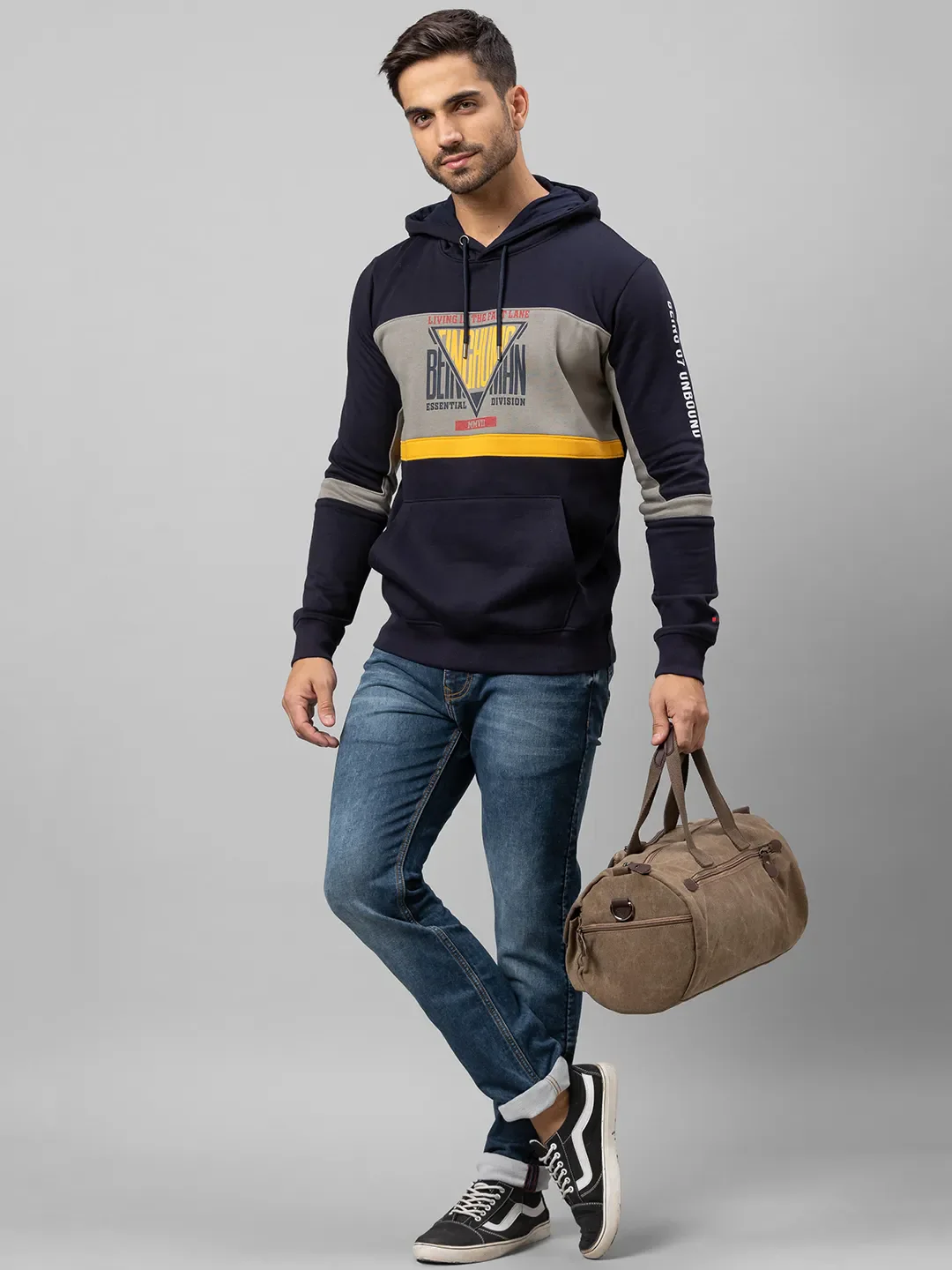 Grey Regular Fit Long Sleeves Cotton Men's Hoodie by Being Human Clothing - Image 5