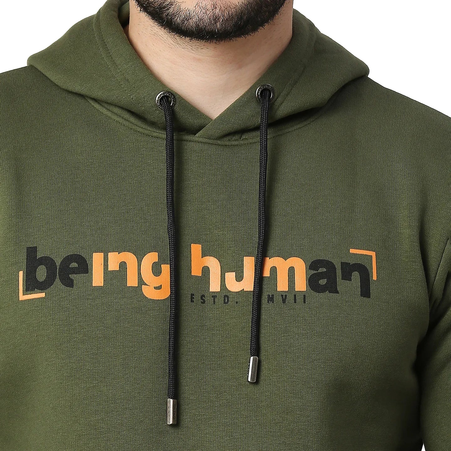 Olive Regular Fit Long Sleeves Cotton Men's Hoodie by Being Human Clothing - Image 4