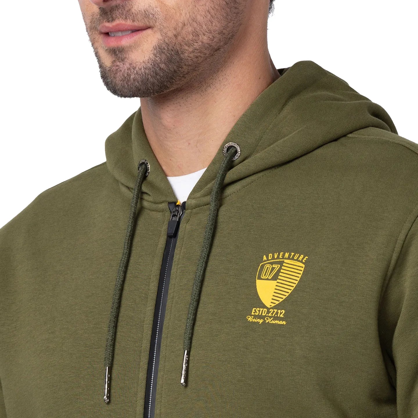Olive Regular Fit Men's Hoodie by Being Human Clothing - Image 5