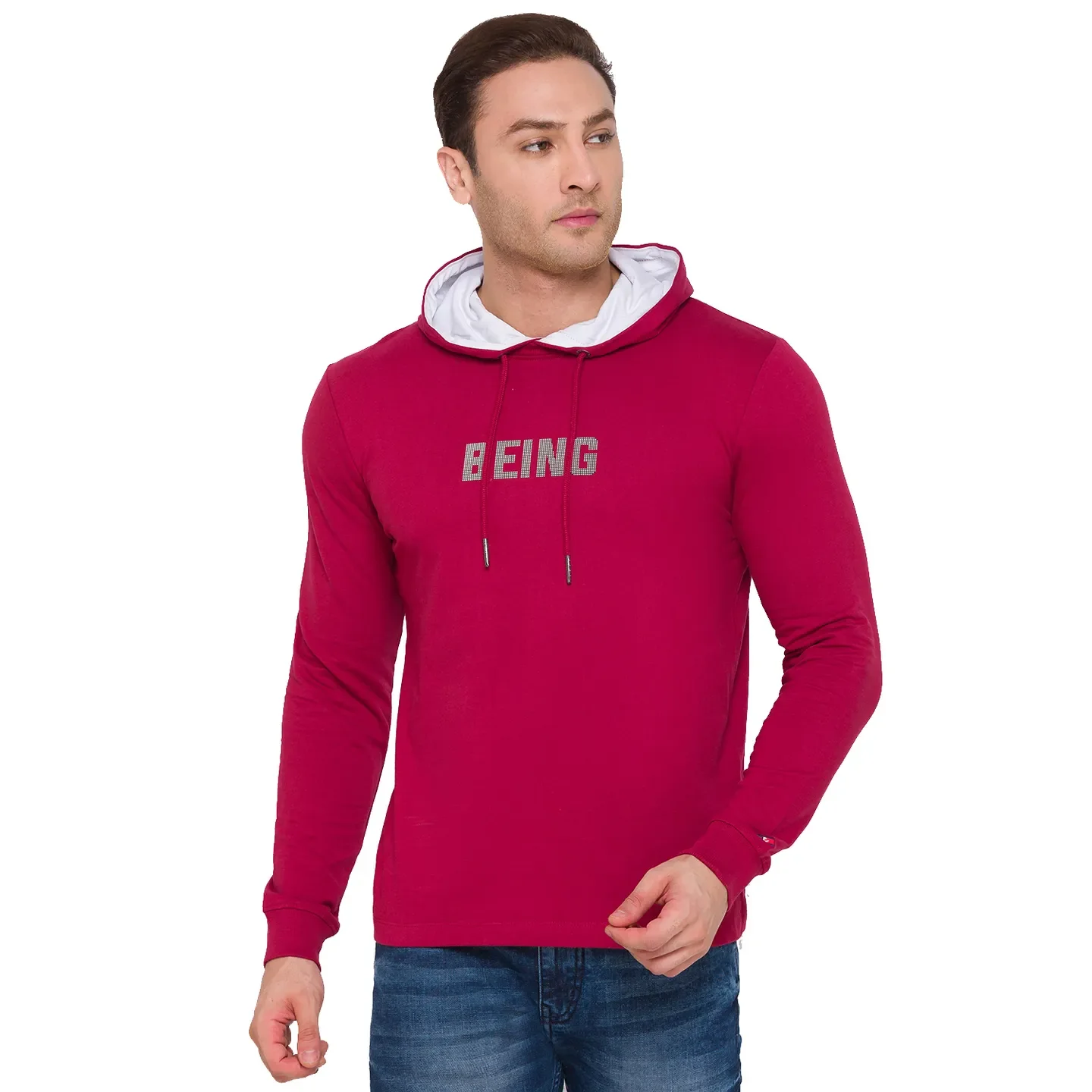 Red Regular Fit Long Sleeves Cotton Men's Hoodie by Being Human Clothing