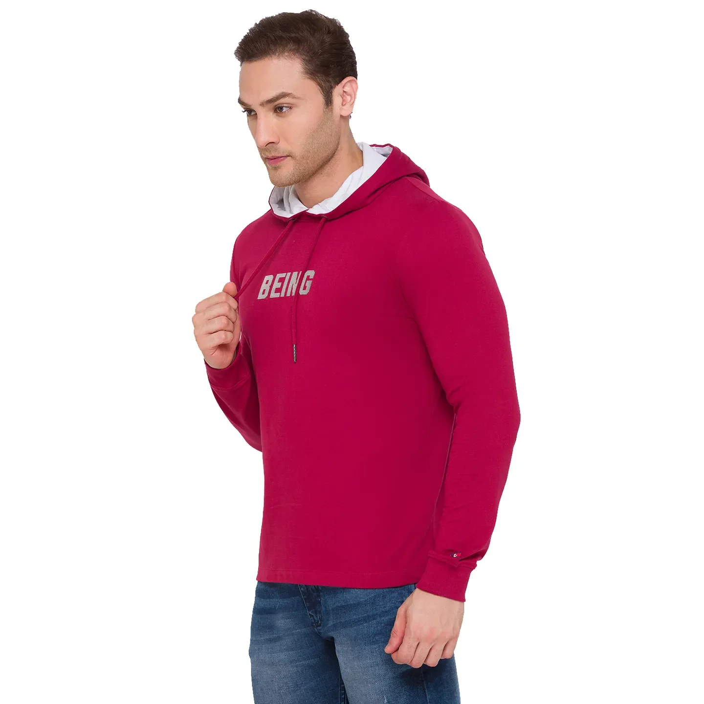 Red Regular Fit Long Sleeves Cotton Men's Hoodie by Being Human Clothing - Image 2