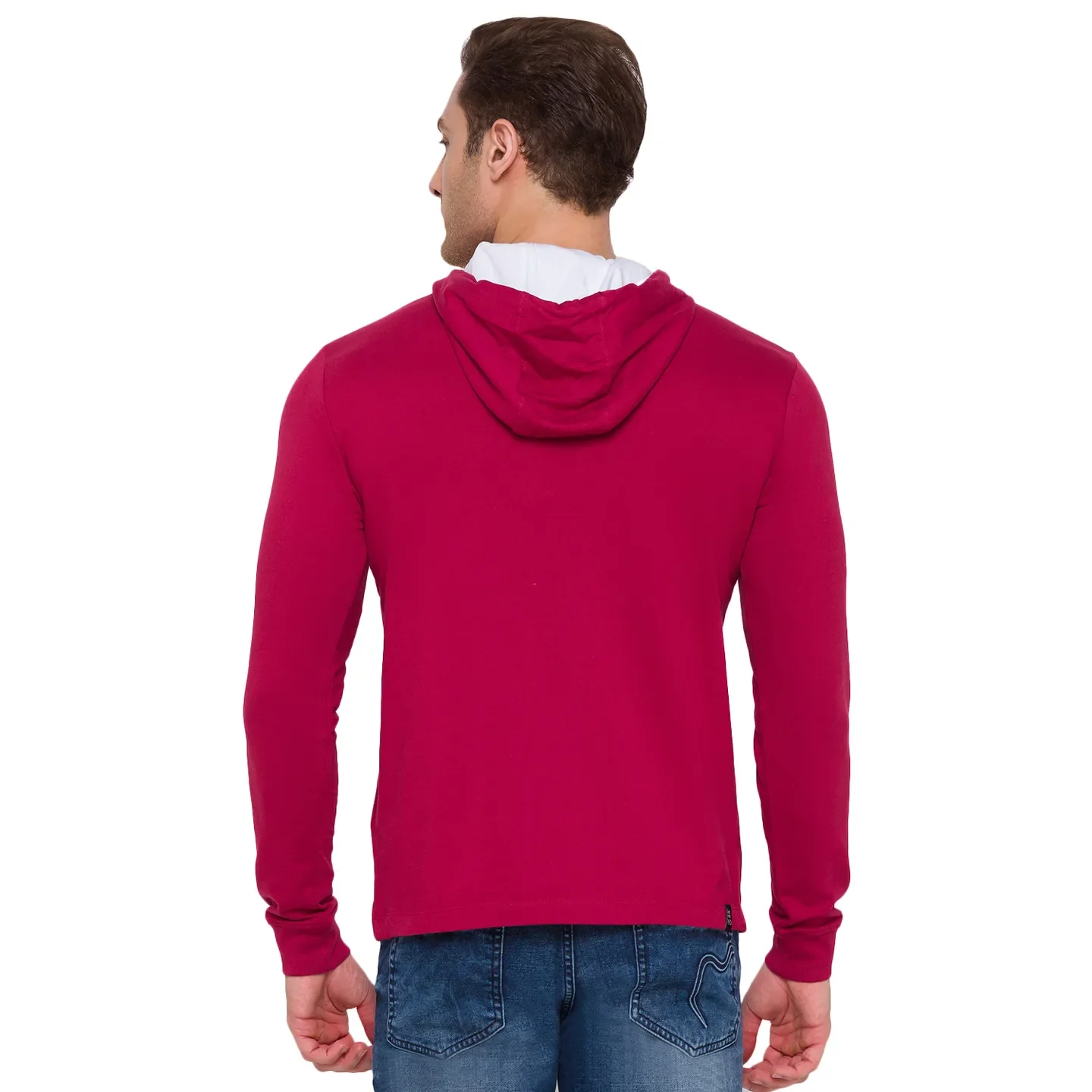 Red Regular Fit Long Sleeves Cotton Men's Hoodie by Being Human Clothing - Image 3