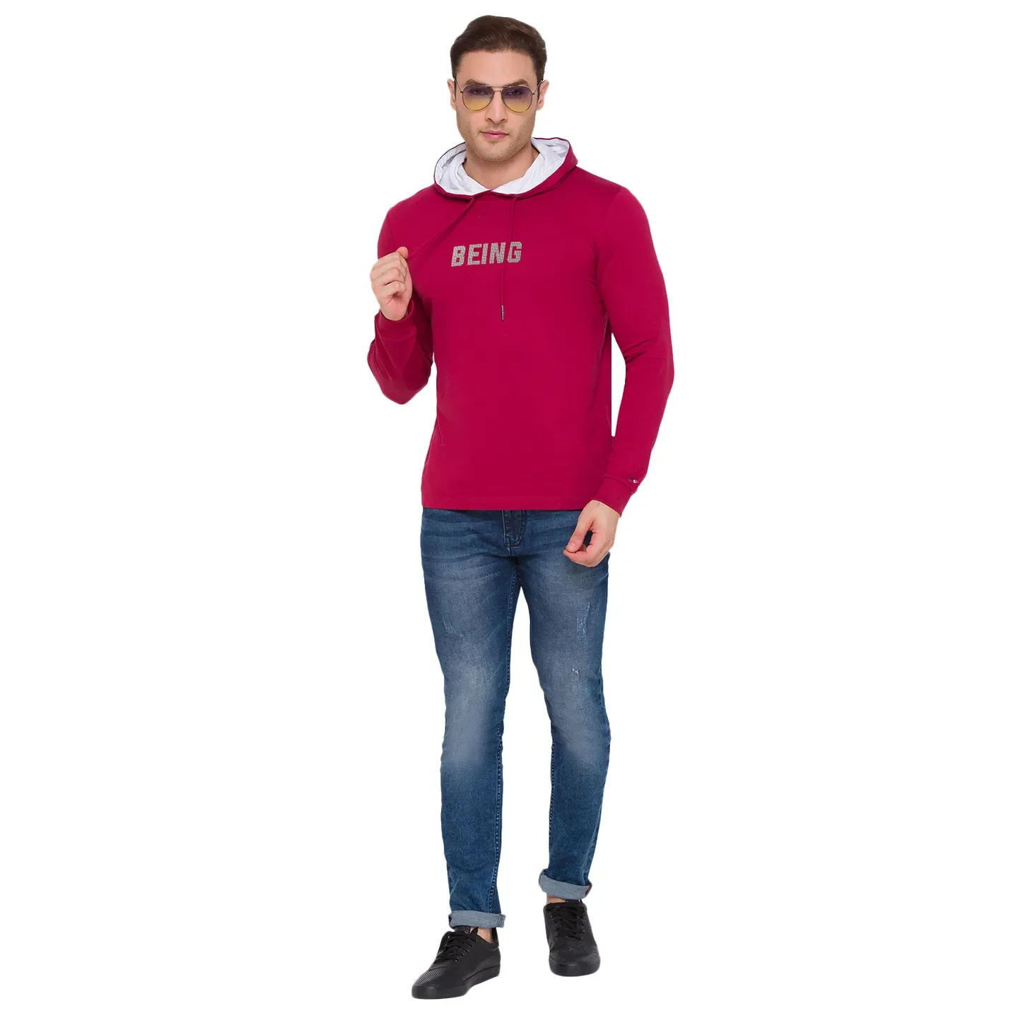 Red Regular Fit Long Sleeves Cotton Men's Hoodie by Being Human Clothing - Image 5