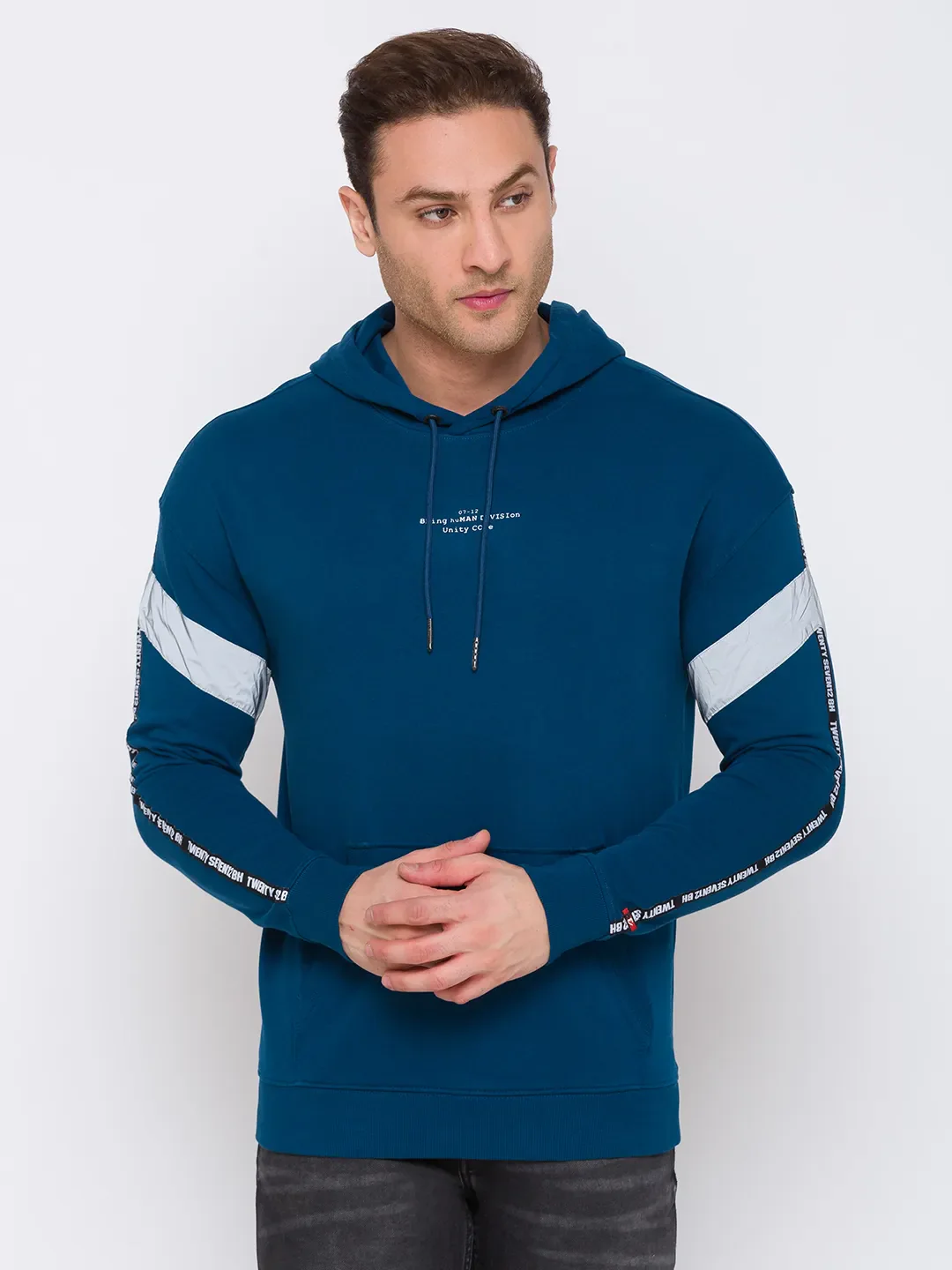 Blue Regular Fit  Long Sleeves Cotton Men's Hoodie by Being Human Clothing