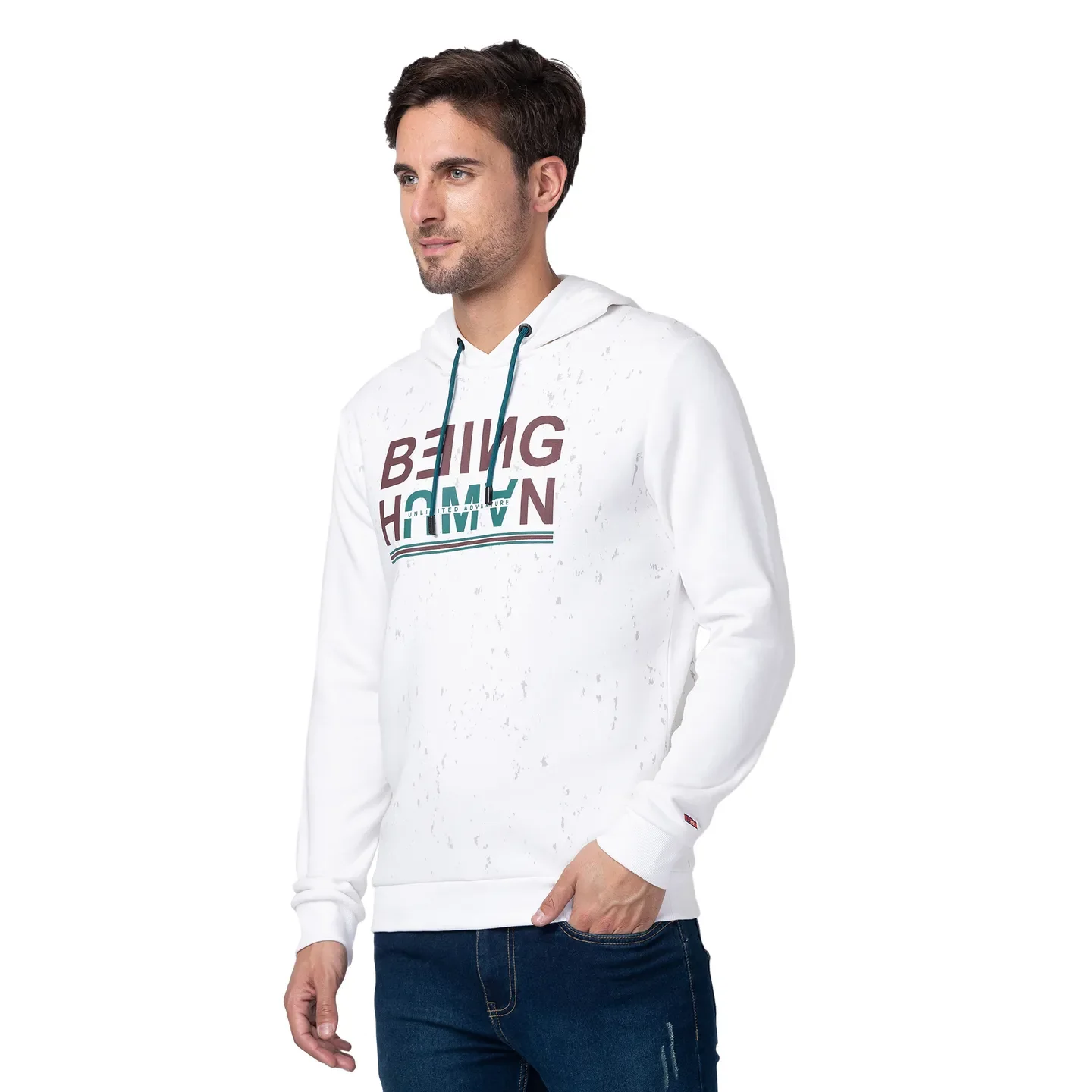 White Regular Fit Men's Hoodie by Being Human Clothing - Image 4