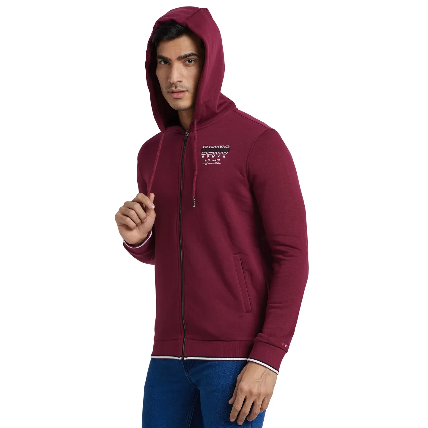 White Regular Fit Long Sleeves Cotton Men's Hoodie by Being Human Clothing - Image 6