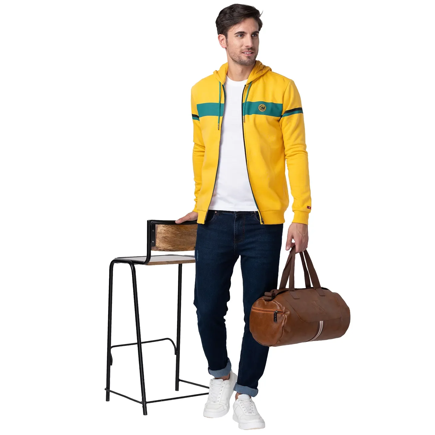 Yellow Regular Fit Men's Hoodie by Being Human Clothing - Image 6