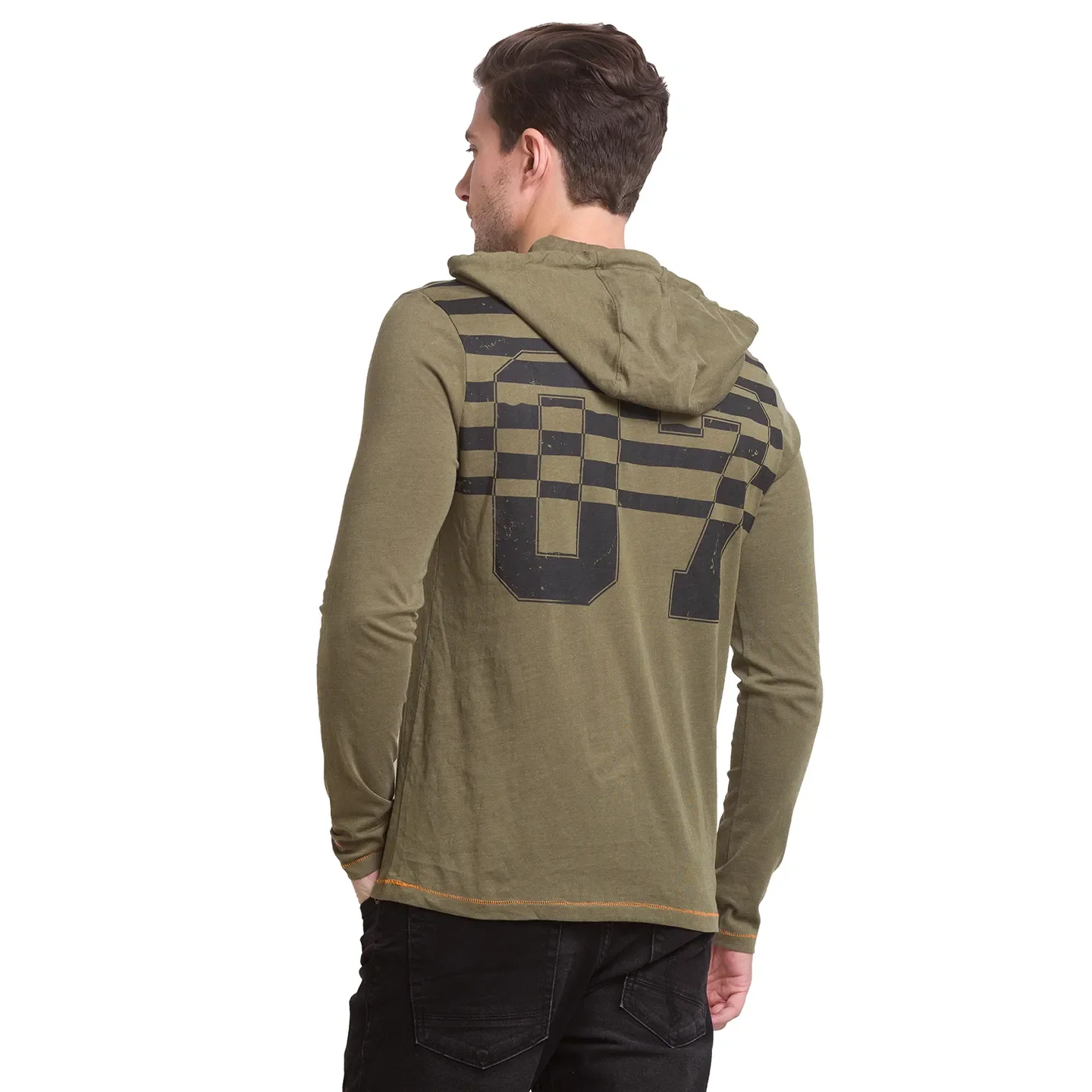 Dark Olive Regular Fit Hooded Neck Men's T-Shirt by Being Human Clothing - Image 4