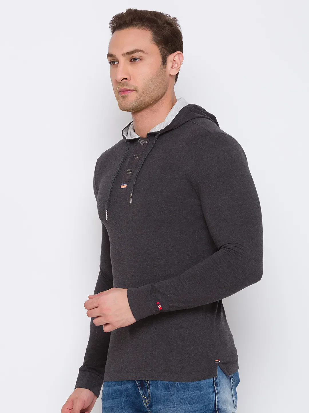 Grey Regular Fit Men's Long Sleeves T-Shirt by Being Human Clothing - Image 4