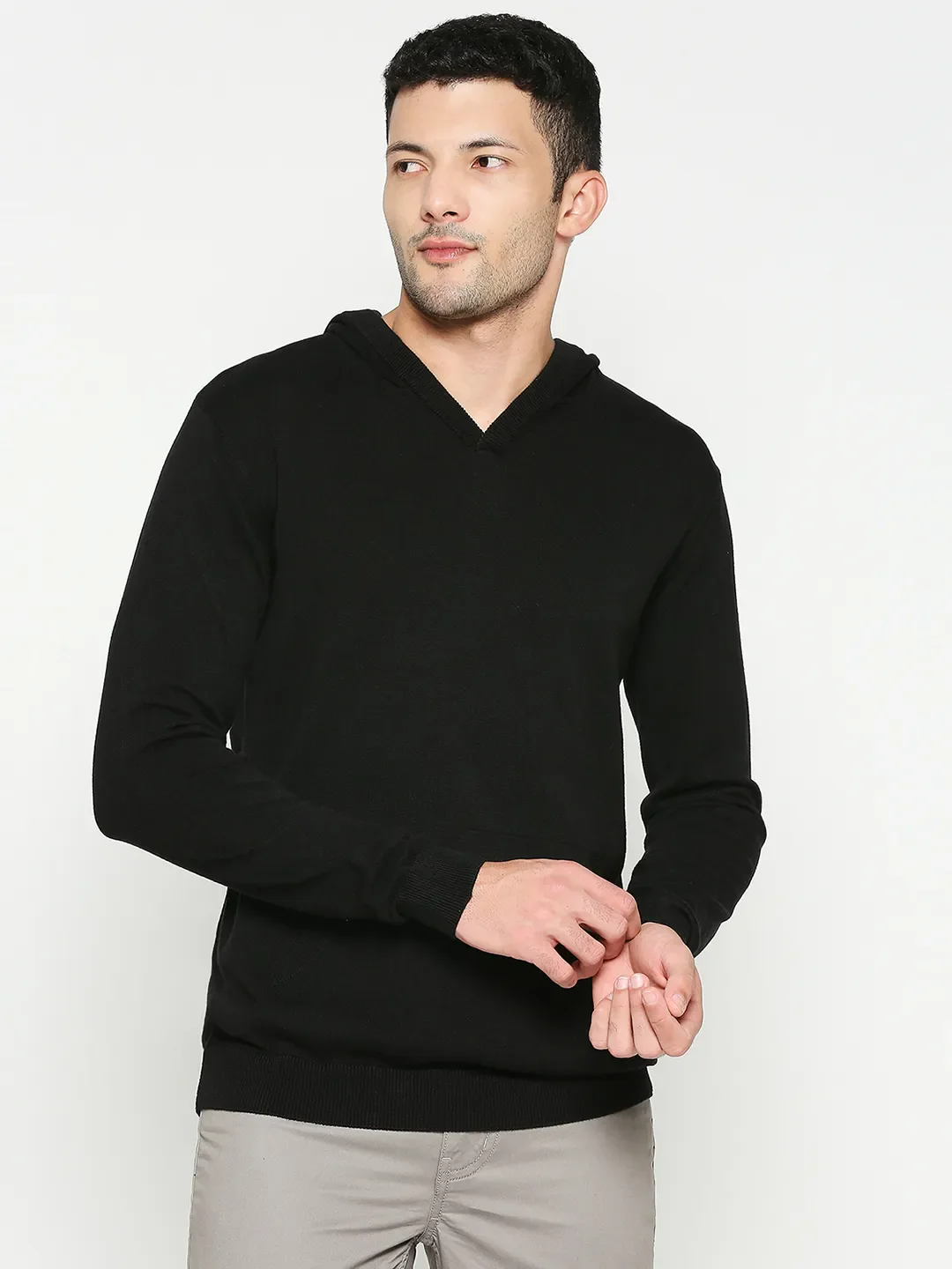Black Regular Fit  Long Sleeves Men's Hoodie by Being Human Clothing