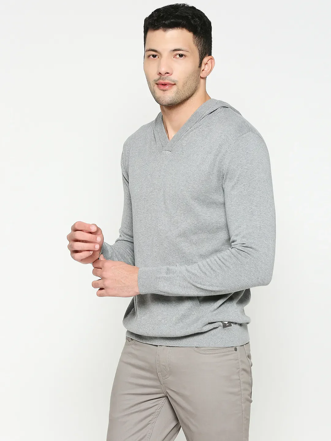 Grey Regular Fit Men's Hoodie by Being Human Clothing - Image 3