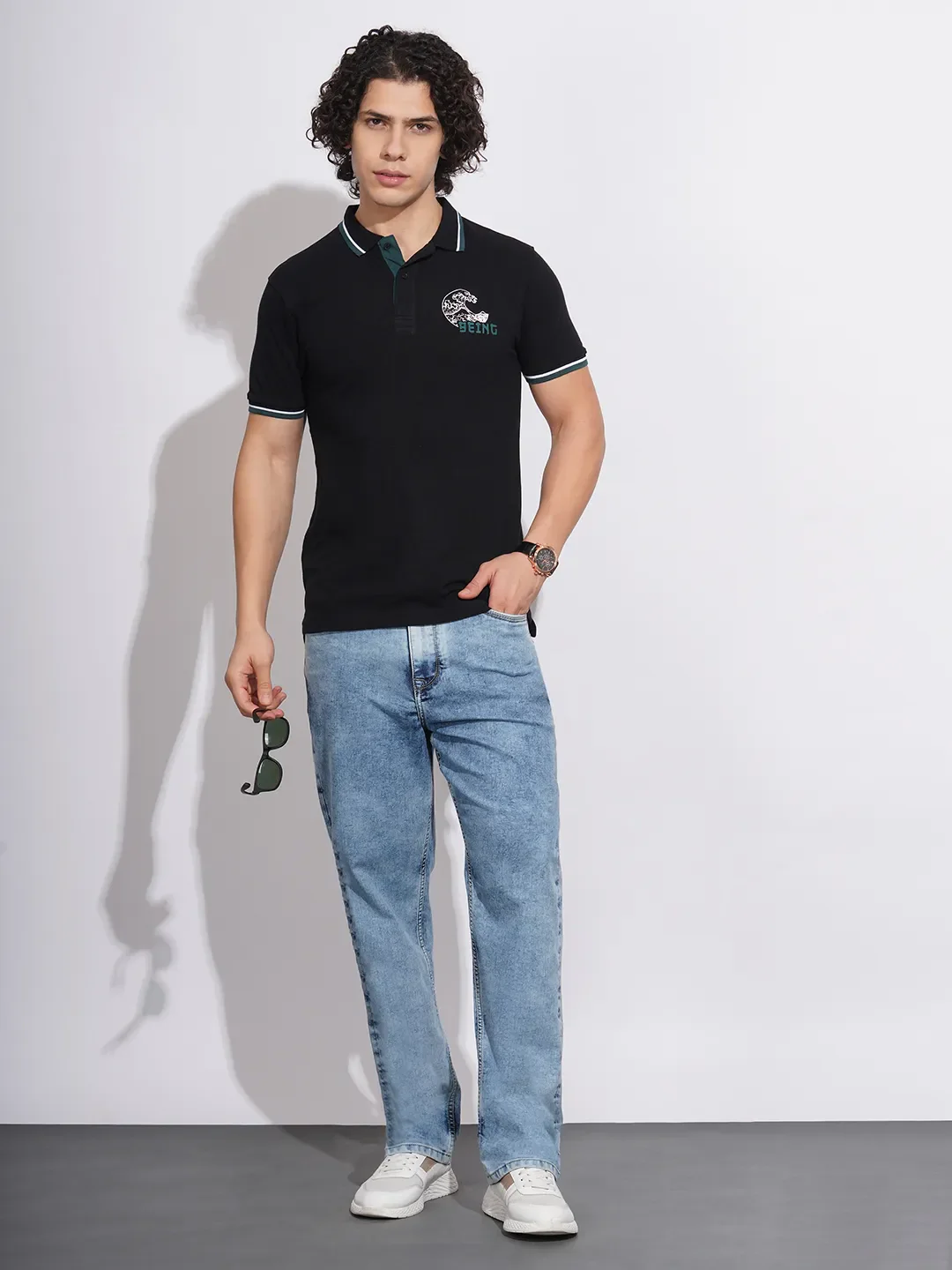 Black Regular Fit Men's Polo T-Shirt by Being Human Clothing - Image 4