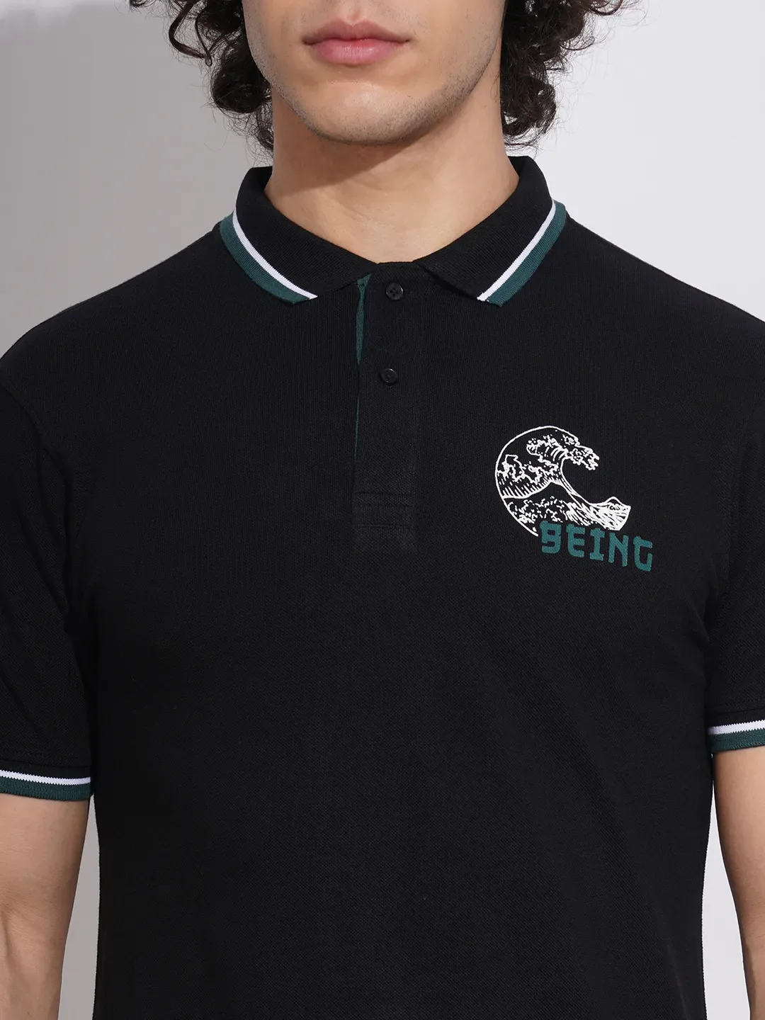 Black Regular Fit Men's Polo T-Shirt by Being Human Clothing - Image 5