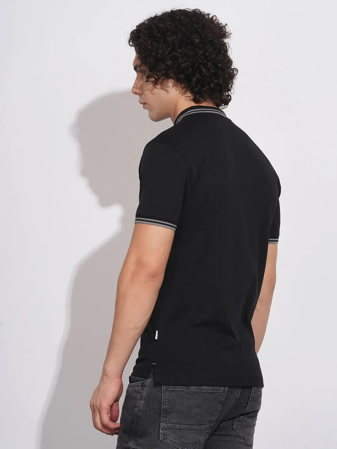 Black Regular Fit Men's Polo T-Shirt by Being Human Clothing - Image 3
